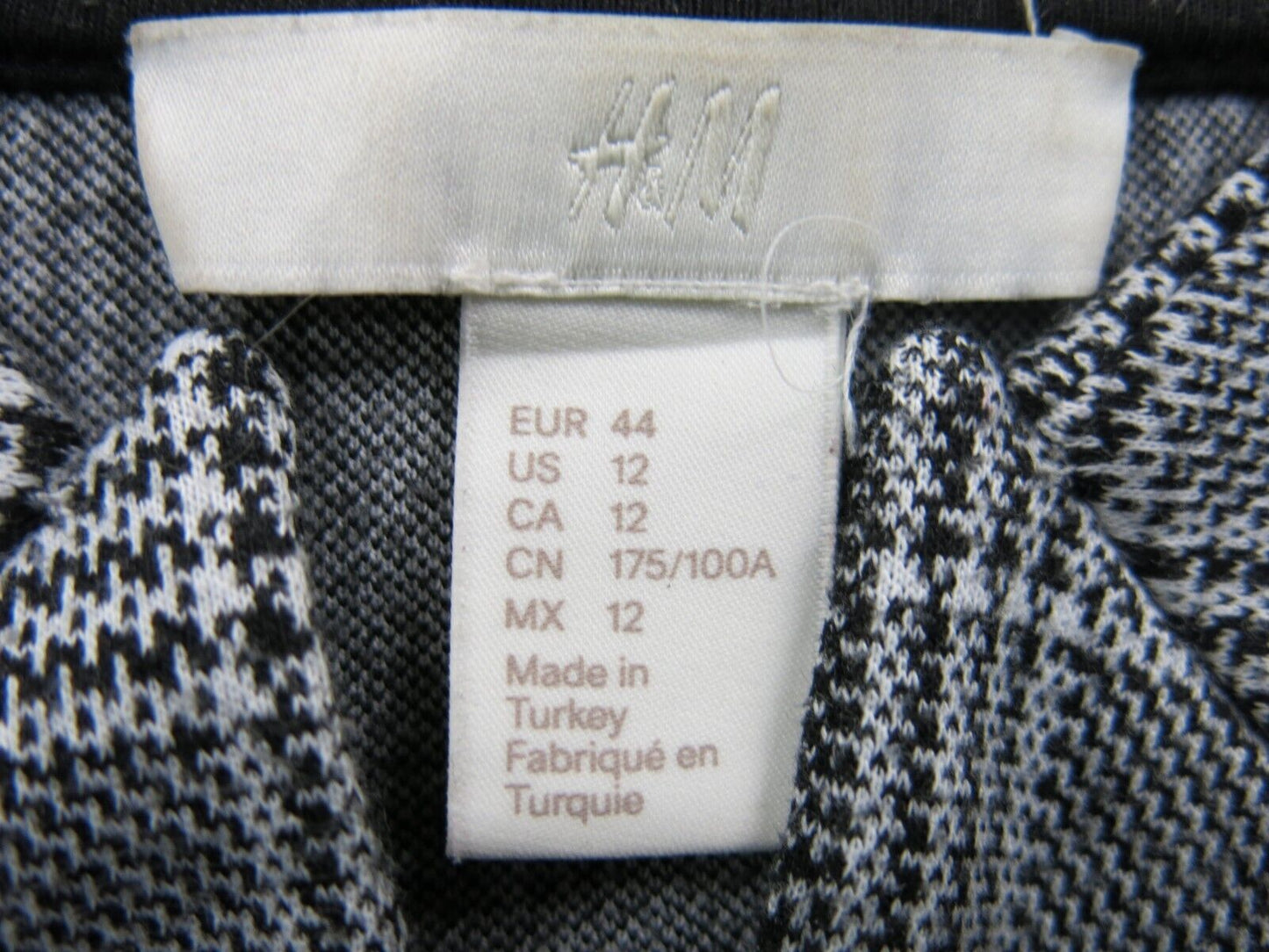 H&M Womens Tweed Blazer Coat Long Sleeve one Button Pockets Black White Size 12