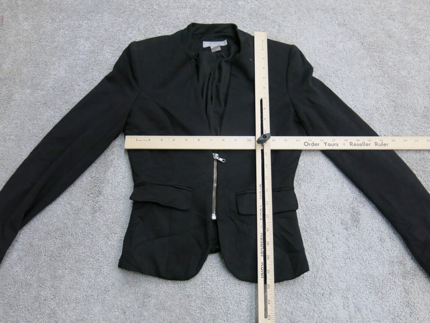 H&M Womens Blazer Coat Jacket Front Zip Pockets Long Sleeve Black Size 4