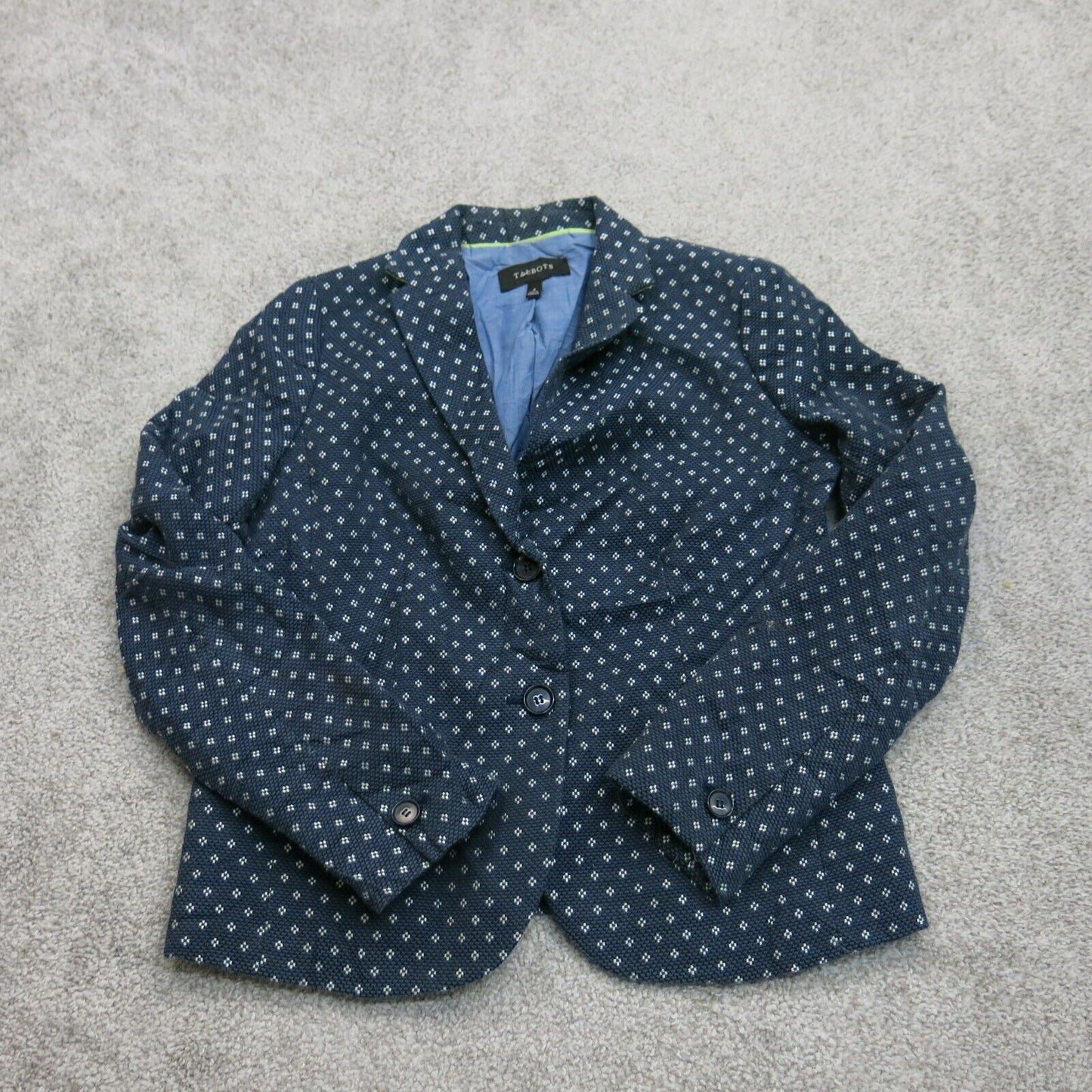 Talbots Womens Embroidered Blazer Coat Single Breasted Blue Size 4
