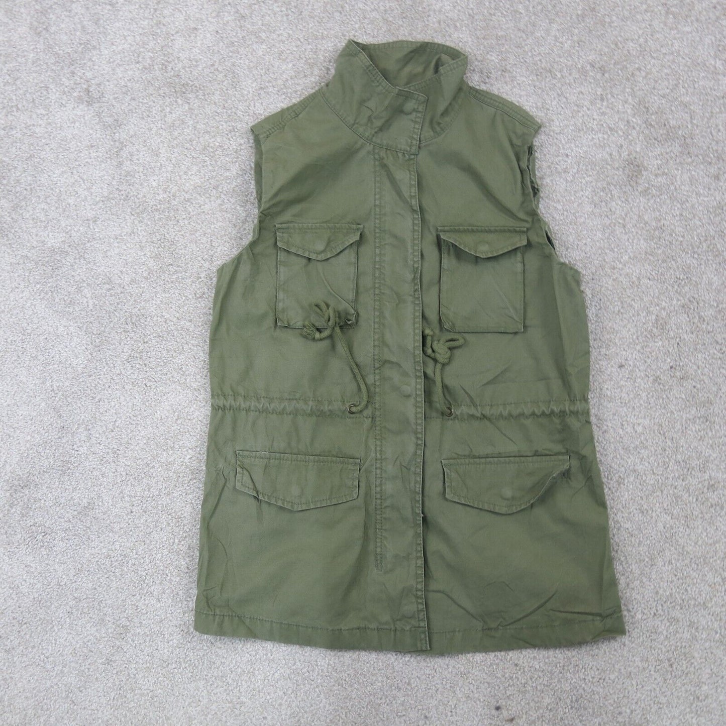 Old Navy Womens Utility Vest Jacket Mock Neck Sleeveless Pockets Green Size S/P