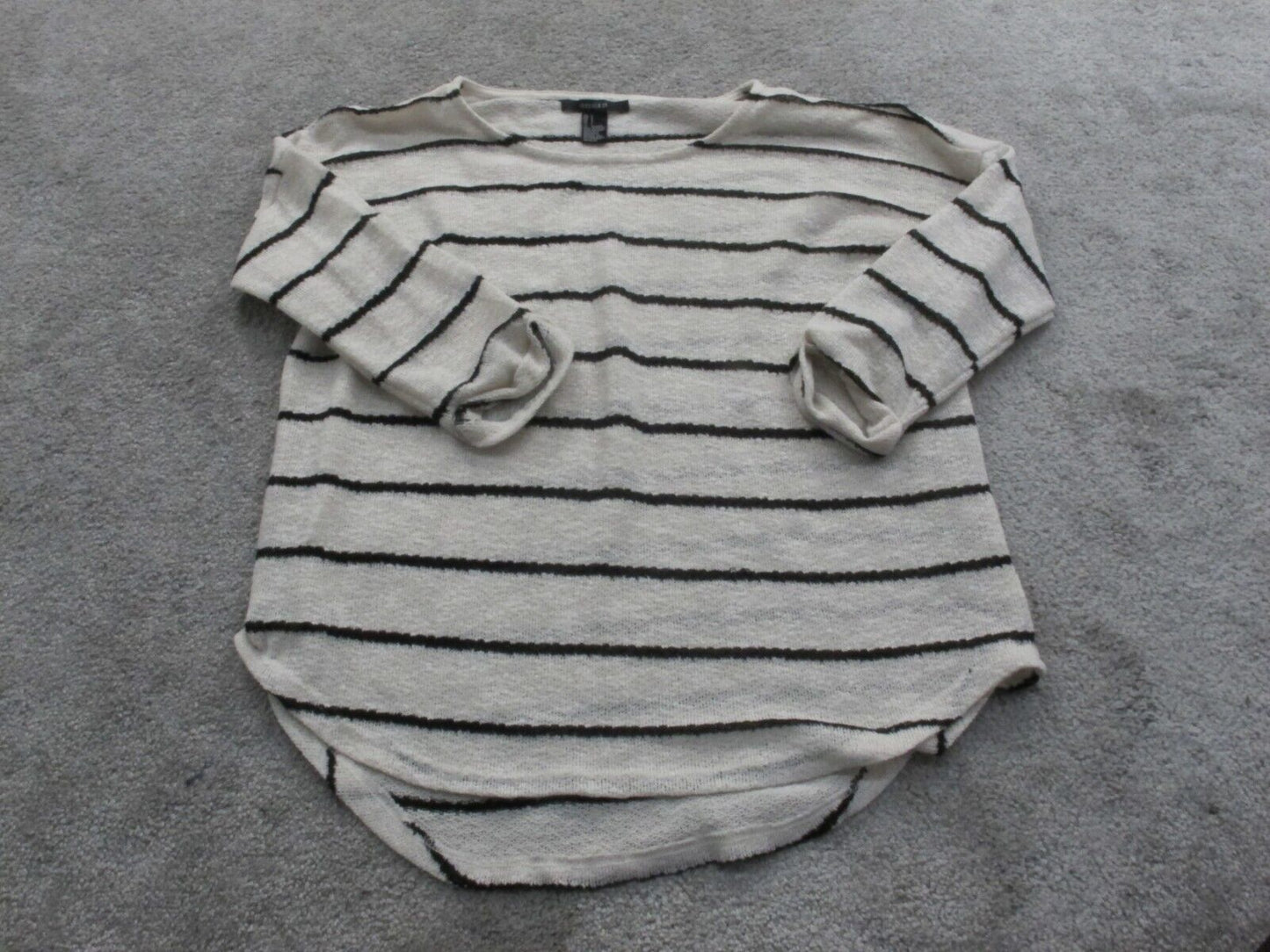 Forever 21 Womens Pullover Sweater 3/4 Sleeves High Low Striped Black White SZ S