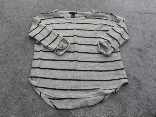 Forever 21 Womens Pullover Sweater 3/4 Sleeves High Low Striped Black White SZ S