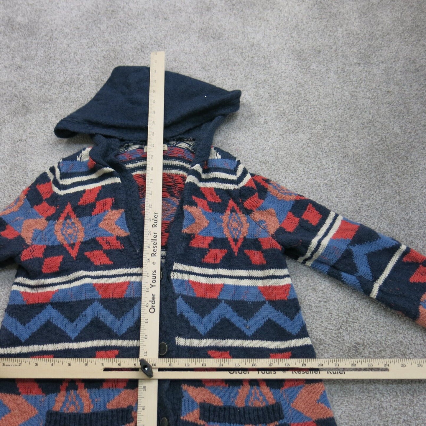 Lucky Brand Womens Cardigan Sweater Hooded Long Sleeve Pockets Blue Red Size S