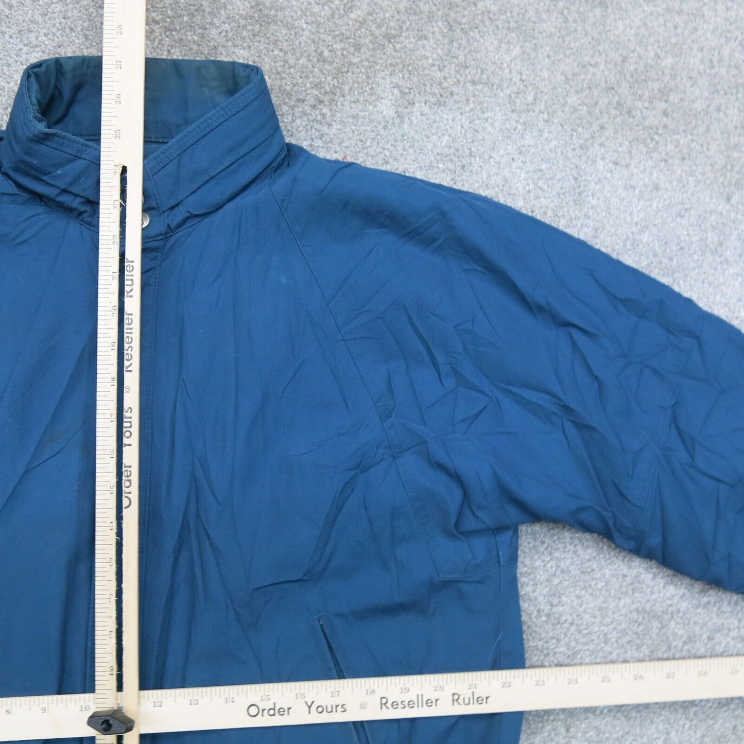 London Fog Mens Windbreaker Jacket Front Button Mock Neck Pockets Blue Size 42R