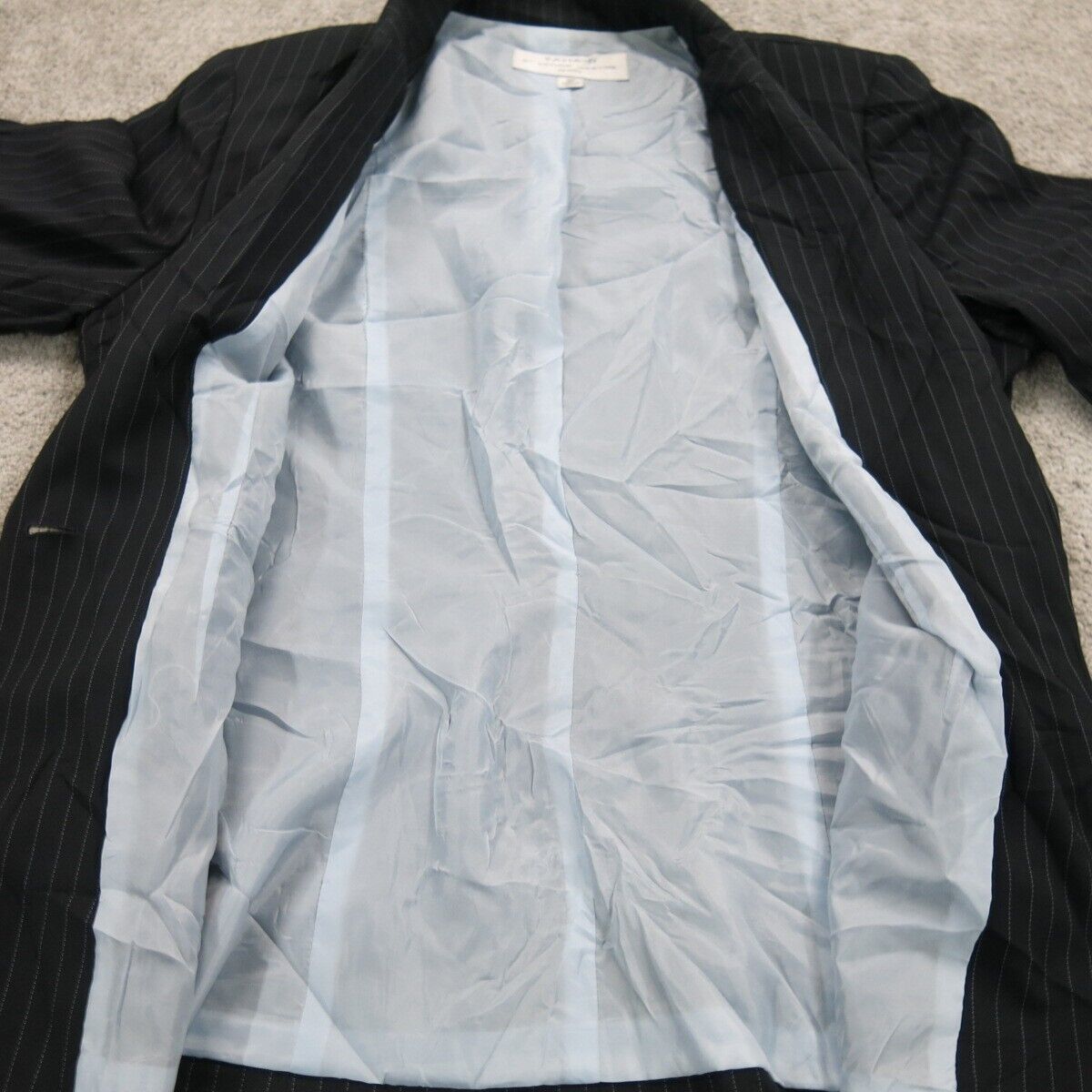 Tahari Womens Blazer Coat Pin Striped Single Breasted Pockets Blue Size 12P
