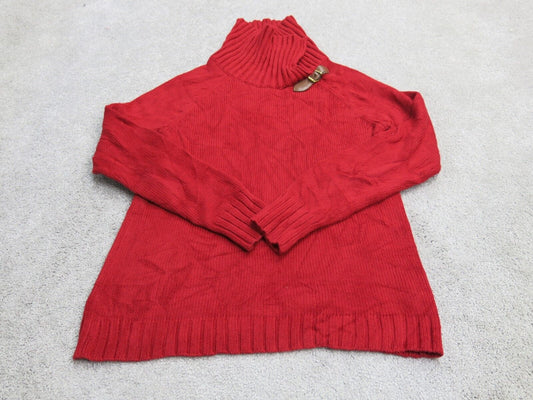 Talbots Women Pullover Knitted Sweater High Neck Long Sleeves Red Size Small