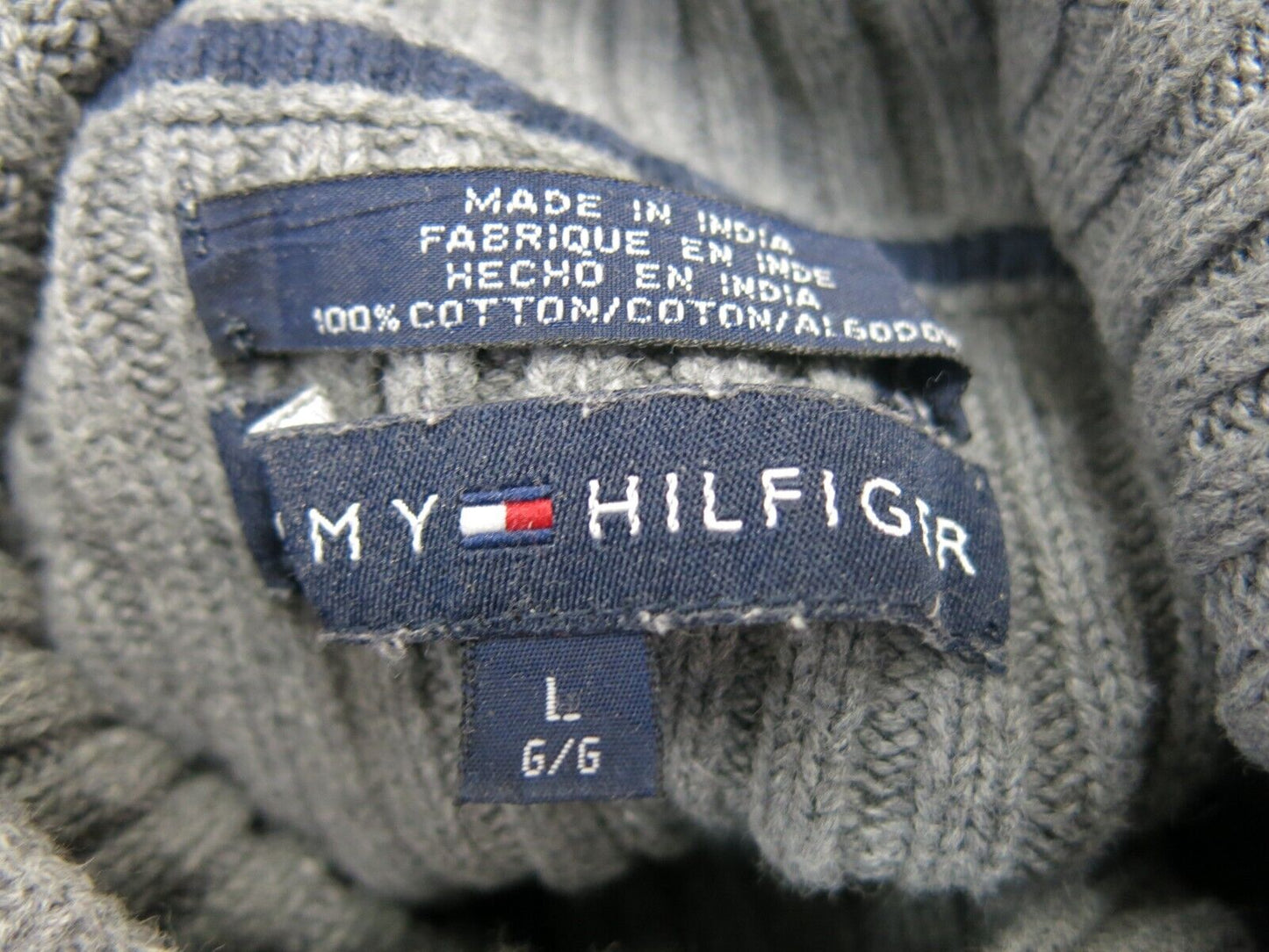 Tommy Hilfiger Mens Sweater High Neck Long Sleeves 100% Cotton Gray Size Large