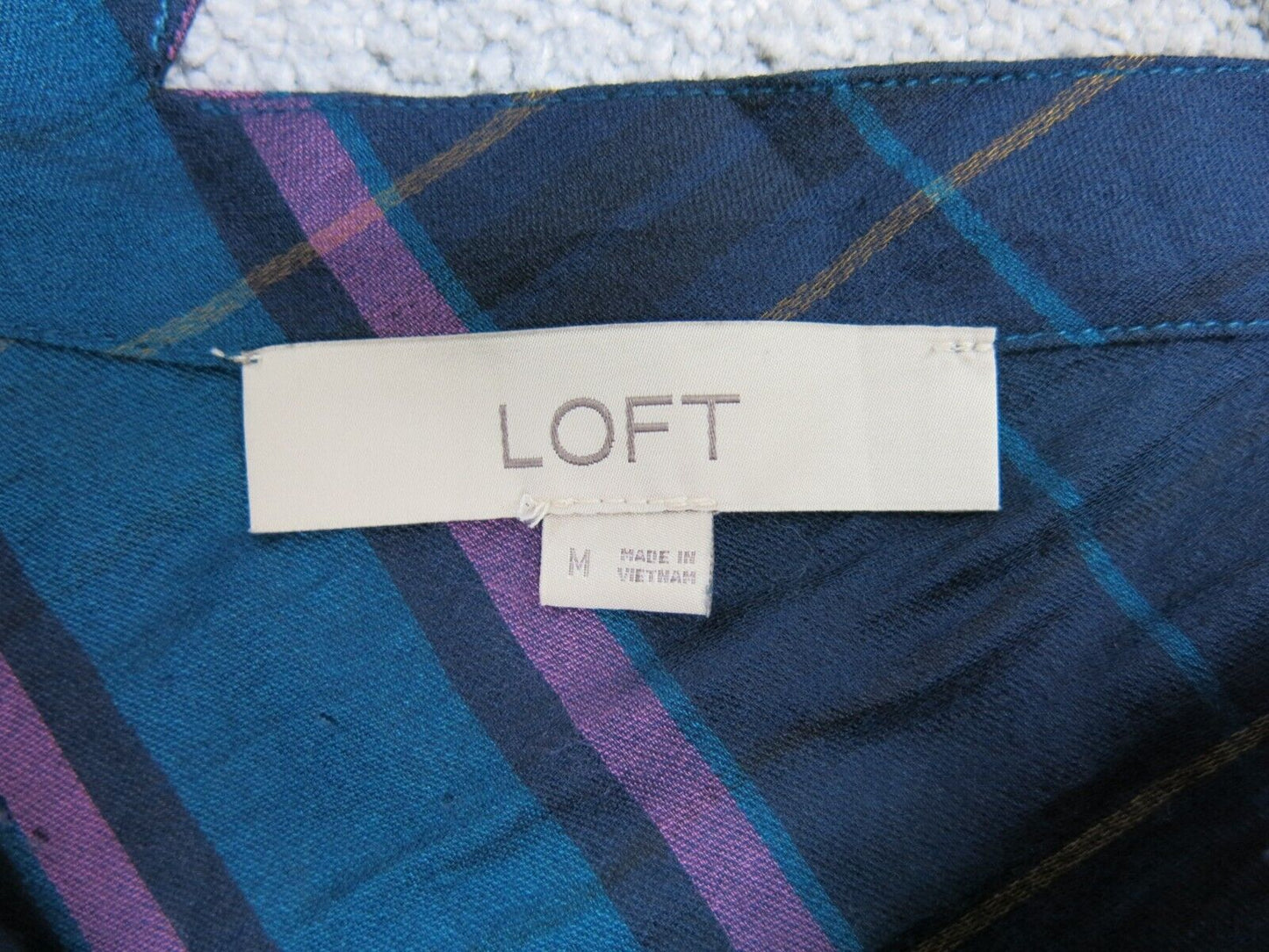 Loft Womens Blouse Top Bell Sleeves V Neck Plaid Pink Blue Size Medium