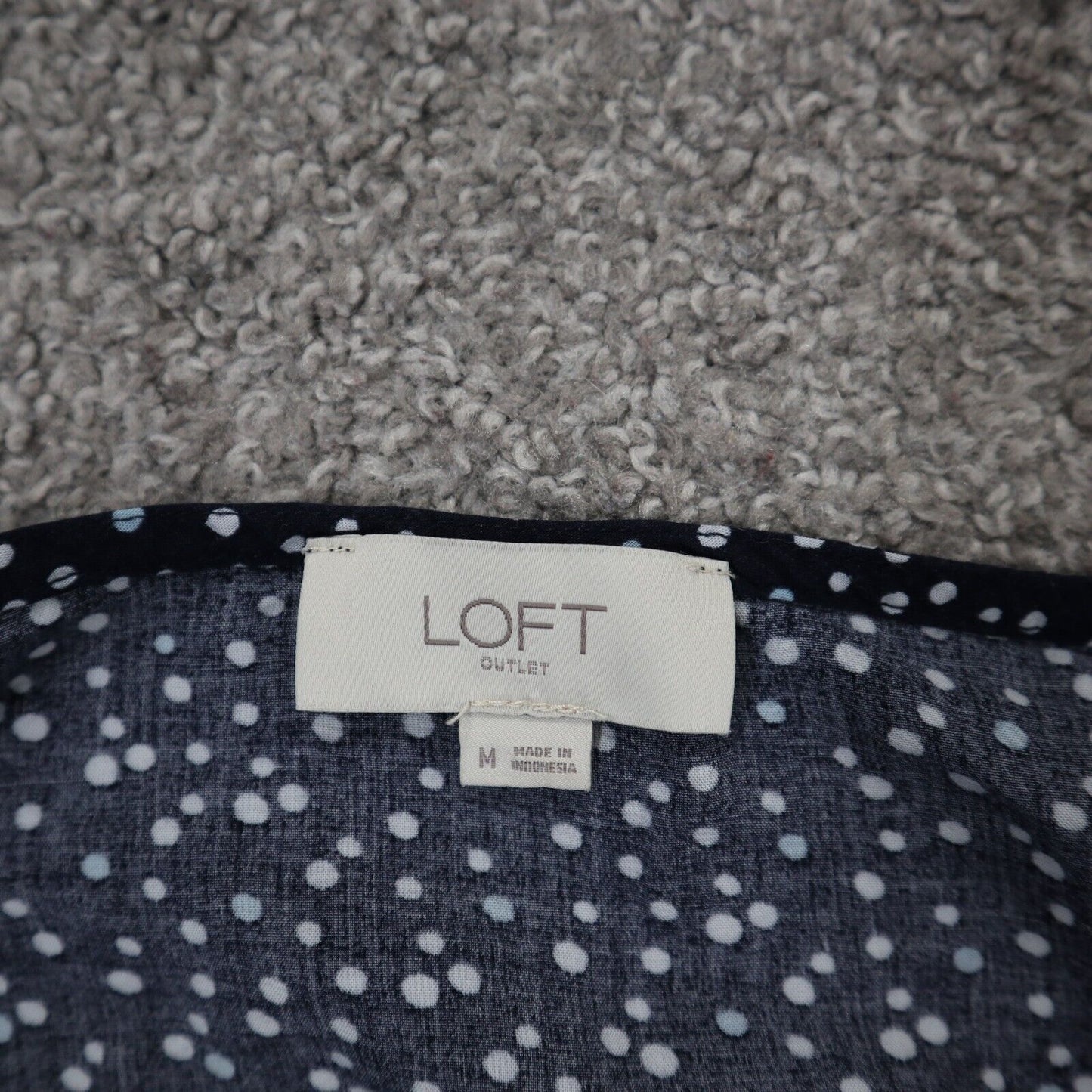 Loft Outdoor Womens Blouse Top Round Him Boat Neck Long Sleeve Polka Dot Blue M