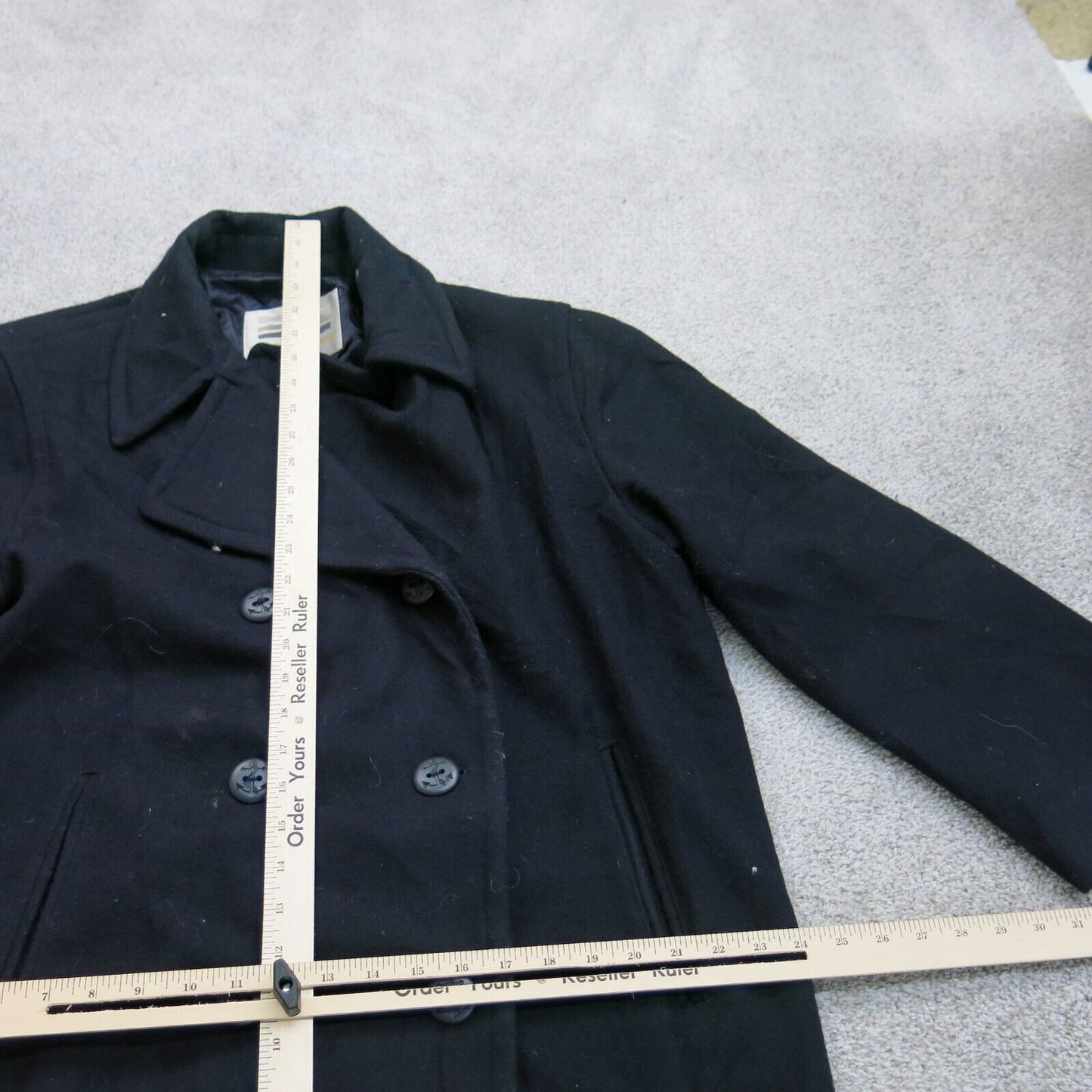 London Fog Mens Peacoat Double Breasted Pockets Solid Black Size Large