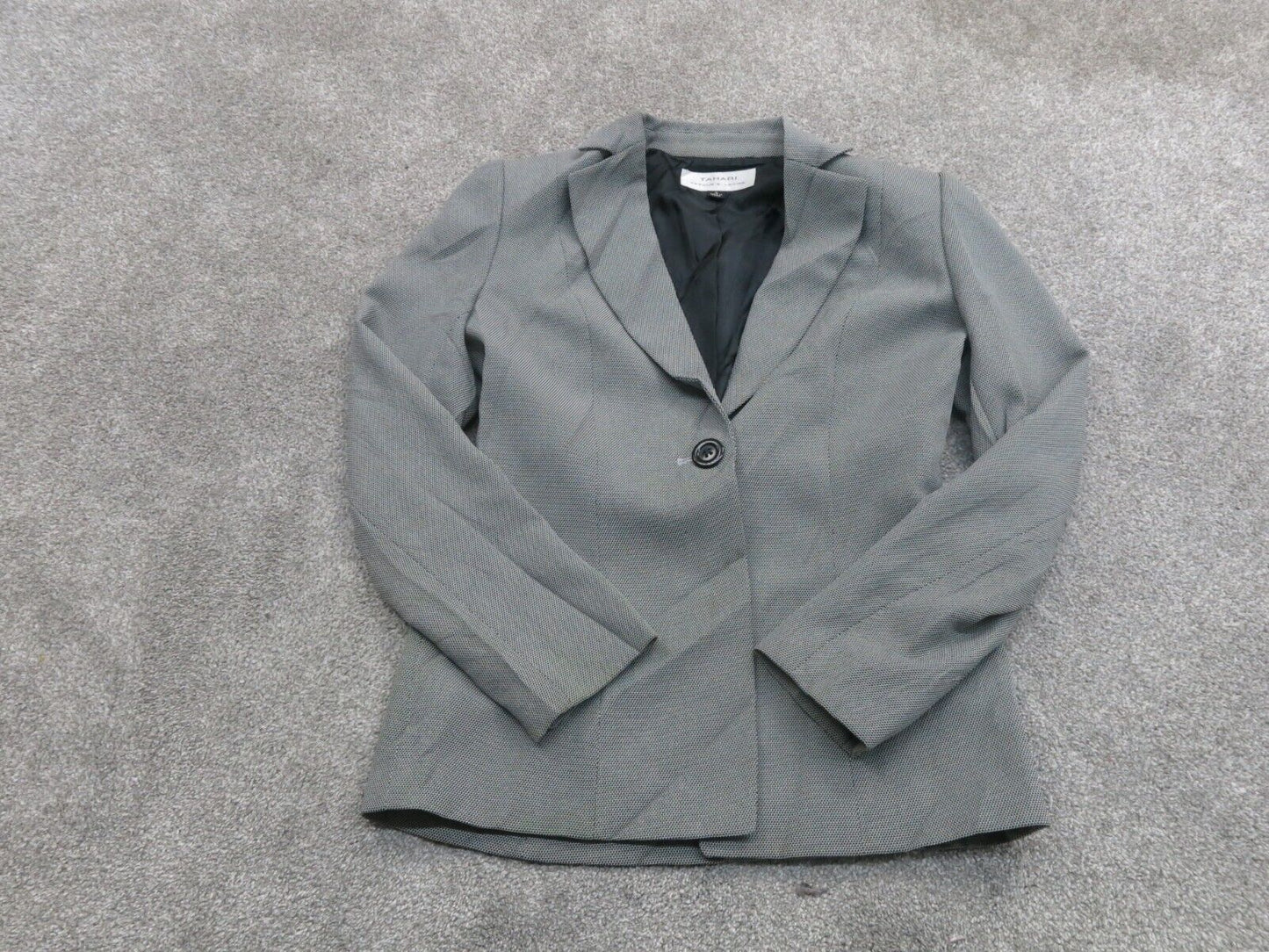 Tahari Womens Blazer Coat Long Sleeves 1 Button Solid Gray Size 4