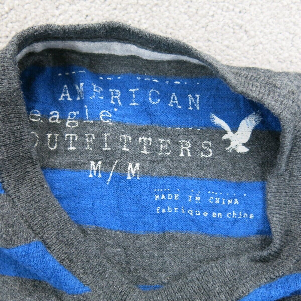 American Eagle Mens Striped Pullover Sweater V-Neck Long Sleeves Black Blue SZ M