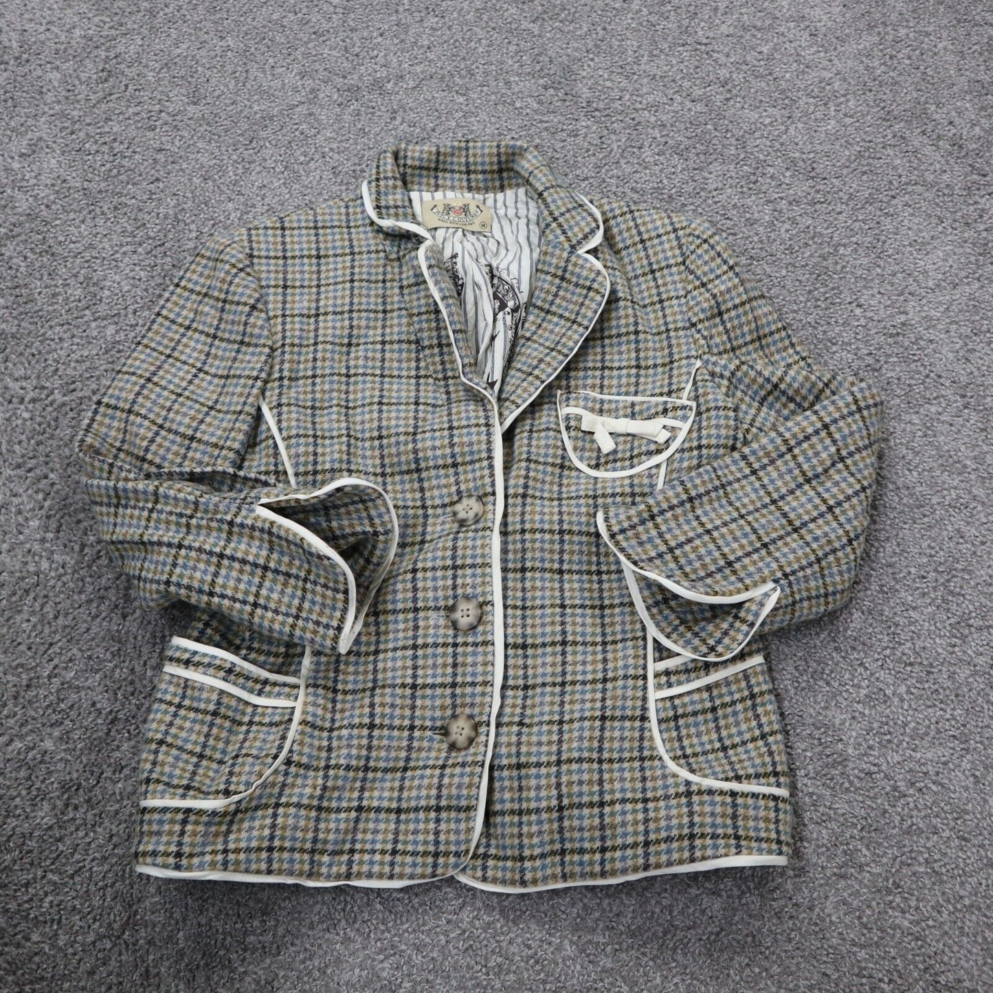 Juicy Couture Womens Blazer Coat Long Sleeves Single Breasted Check Green Size M