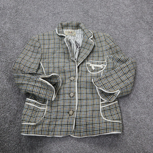 Juicy Couture Womens Blazer Coat Long Sleeves Single Breasted Check Green Size M