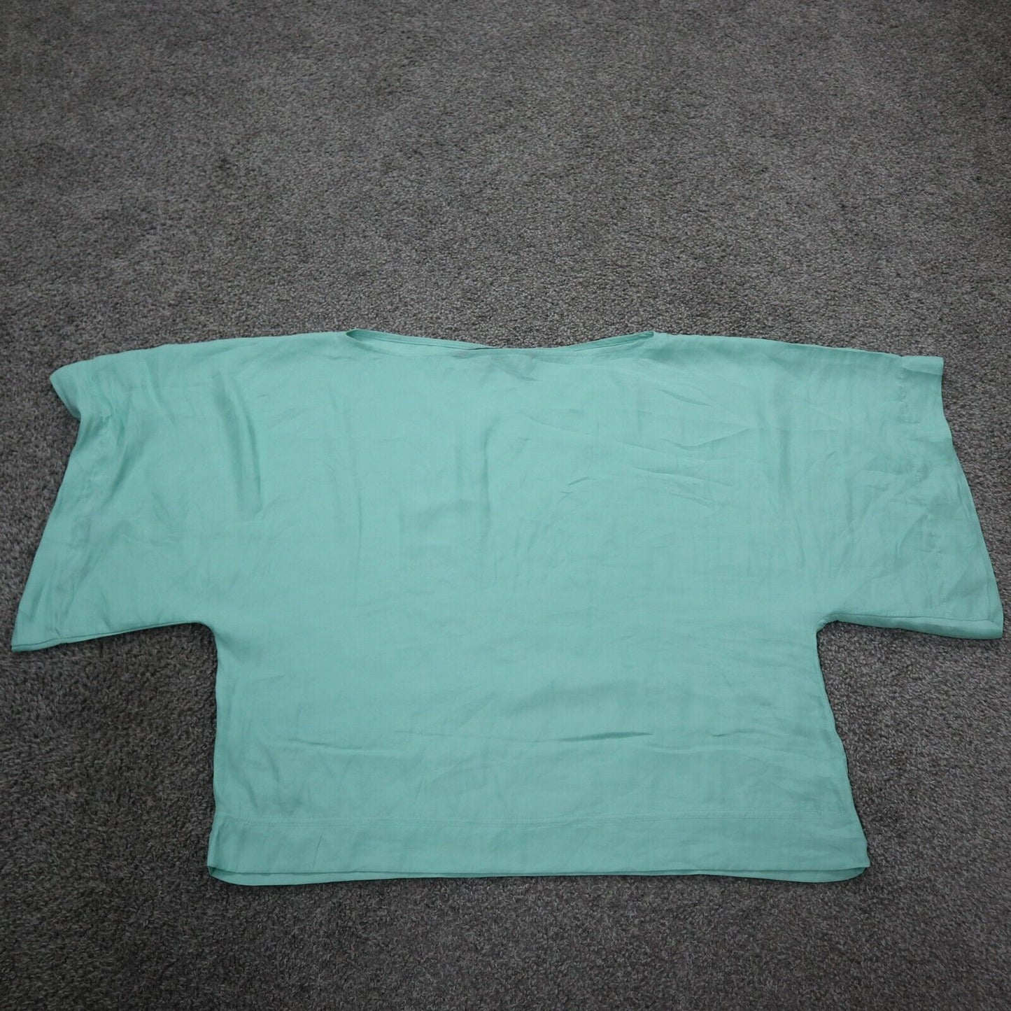 Zara Basics Womens Blouse Top Boat Neck Camo Sleeves Aqua Blue Size Medium