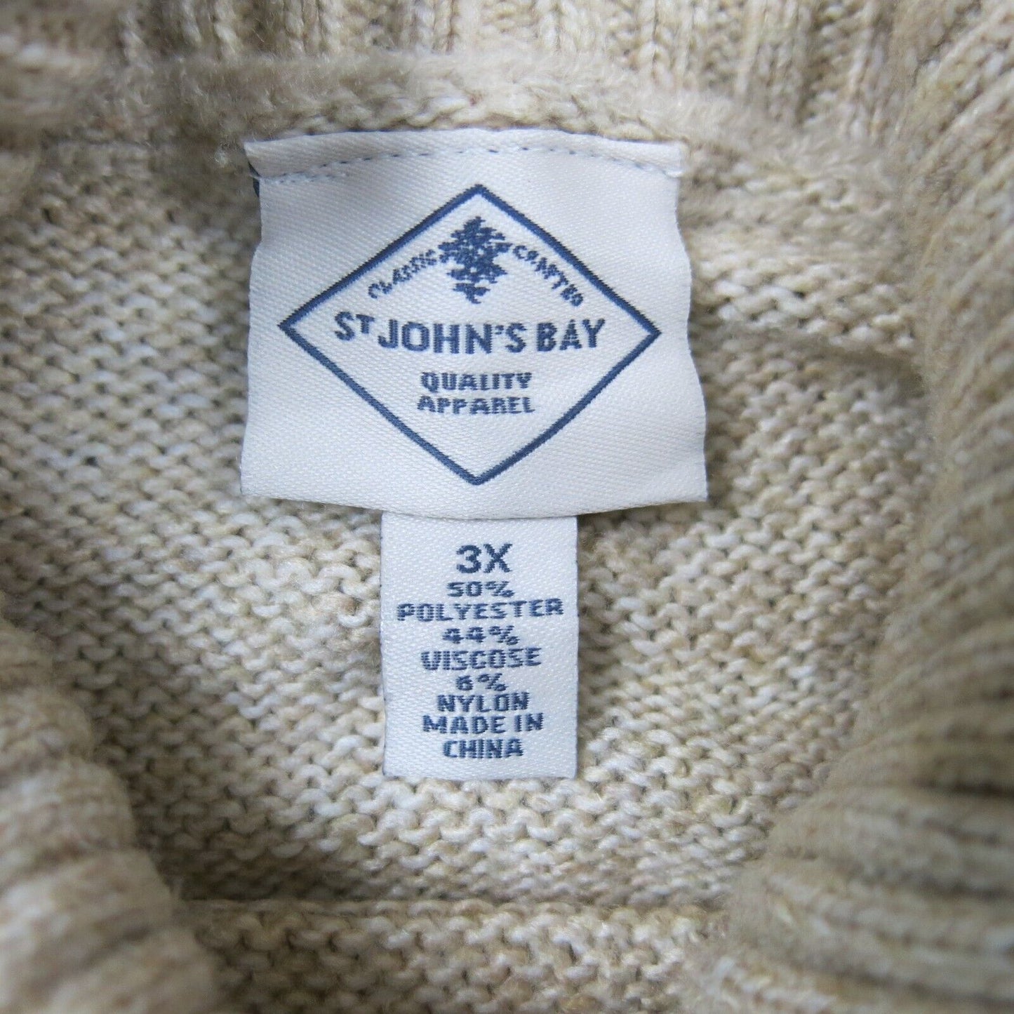 ST Johns Bay Womens Pullover Sweater High Neck Long Sleeves Ivory Size 3X