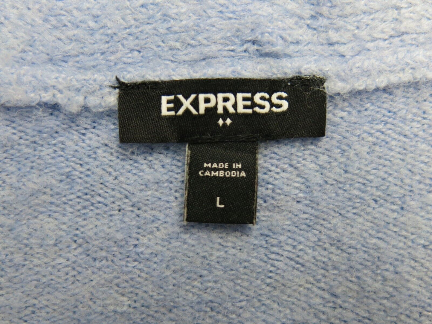 Express Womens Pullover Knitted Sweater Sleeves V Neck Light Blue Size Large