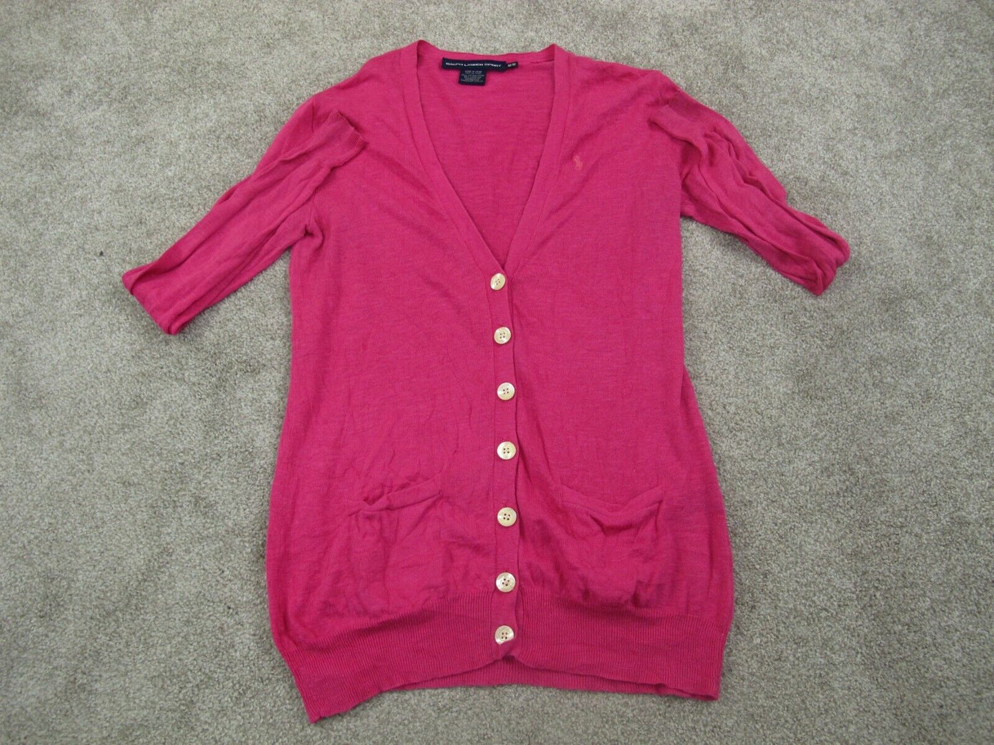 Lauren Ralph Lauren Womens Knitted Cardigan Sweater Long Sleeve Pink Size Medium