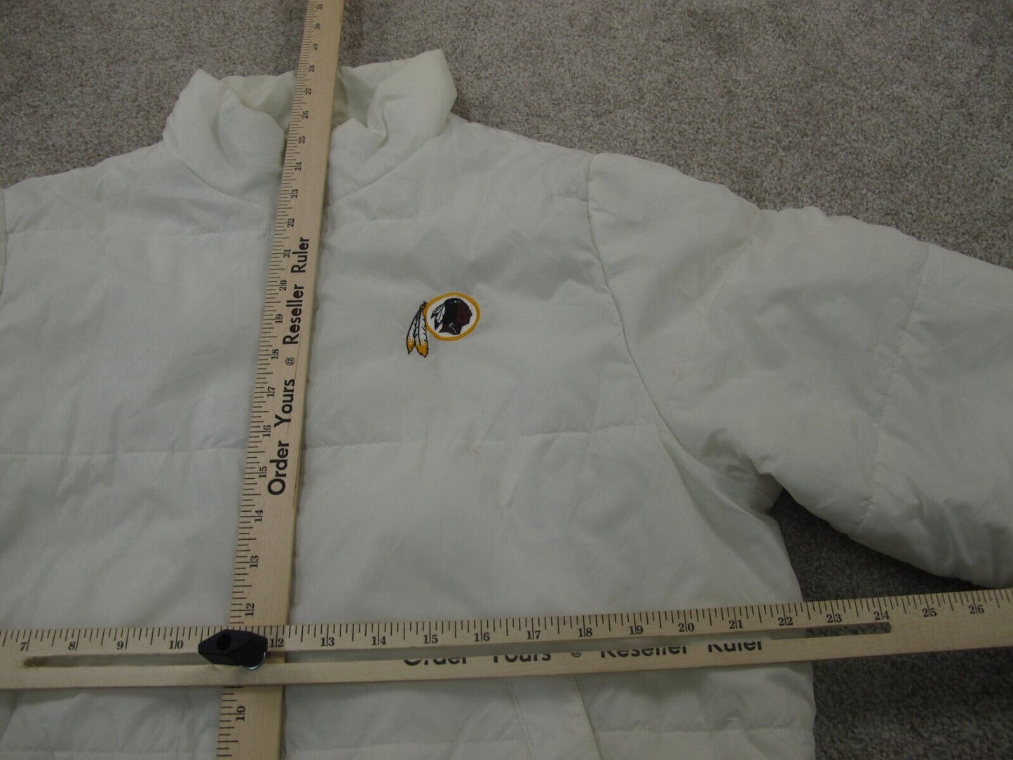 NFL Team Apparel Womens Puffer Coat Full Zip Up Mock Neck Redskins White SZ XL