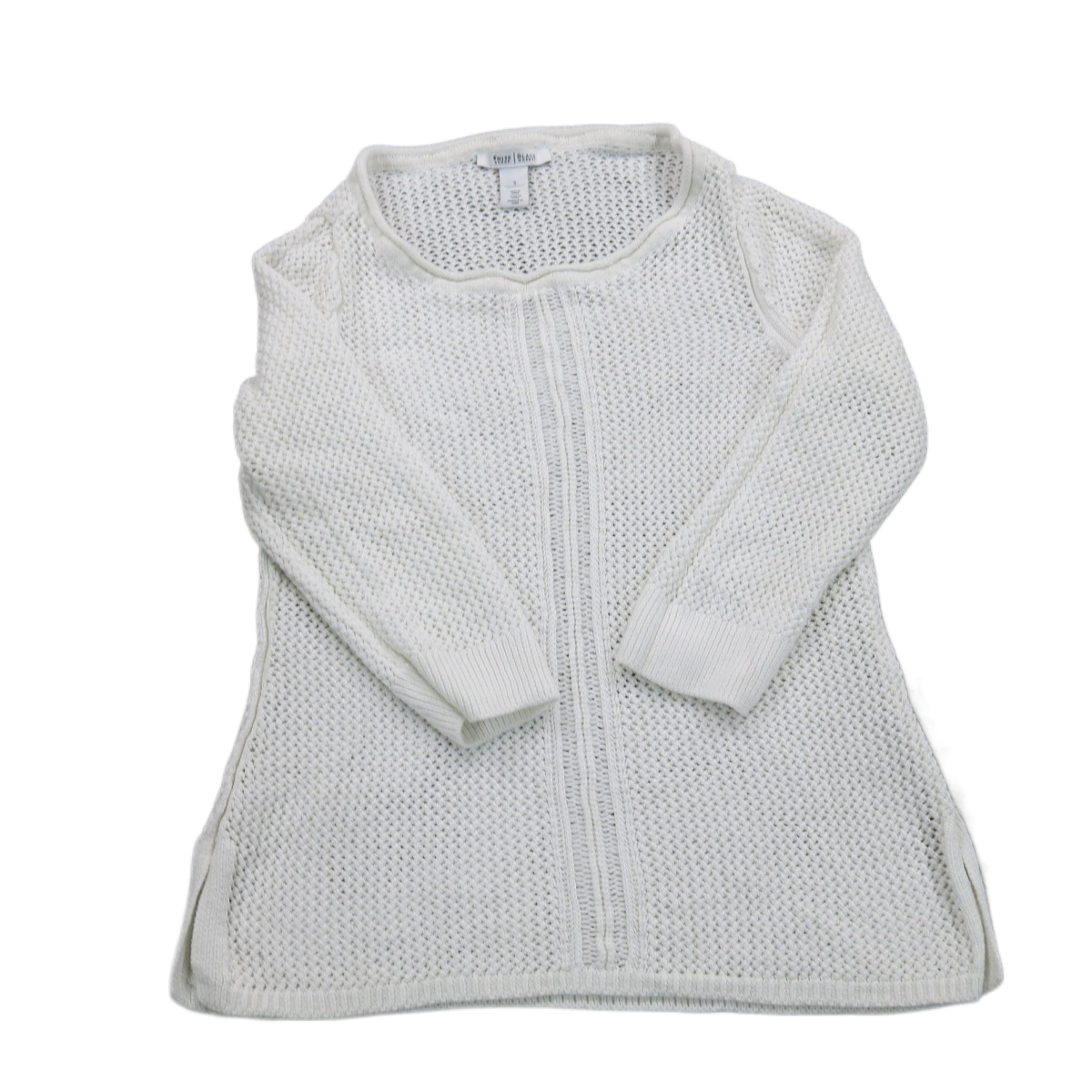 White House Black Market Womens Pullover Sweater 3/4 Sleeves Round Neck White S