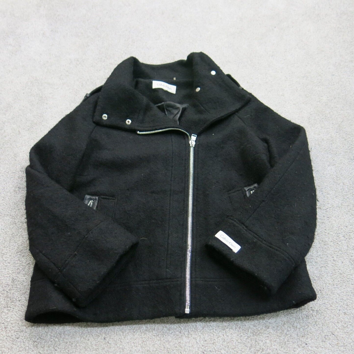 Calvin Klein Womens Blazer Coat Full Zip Up Pockets Solid Black Size Medium