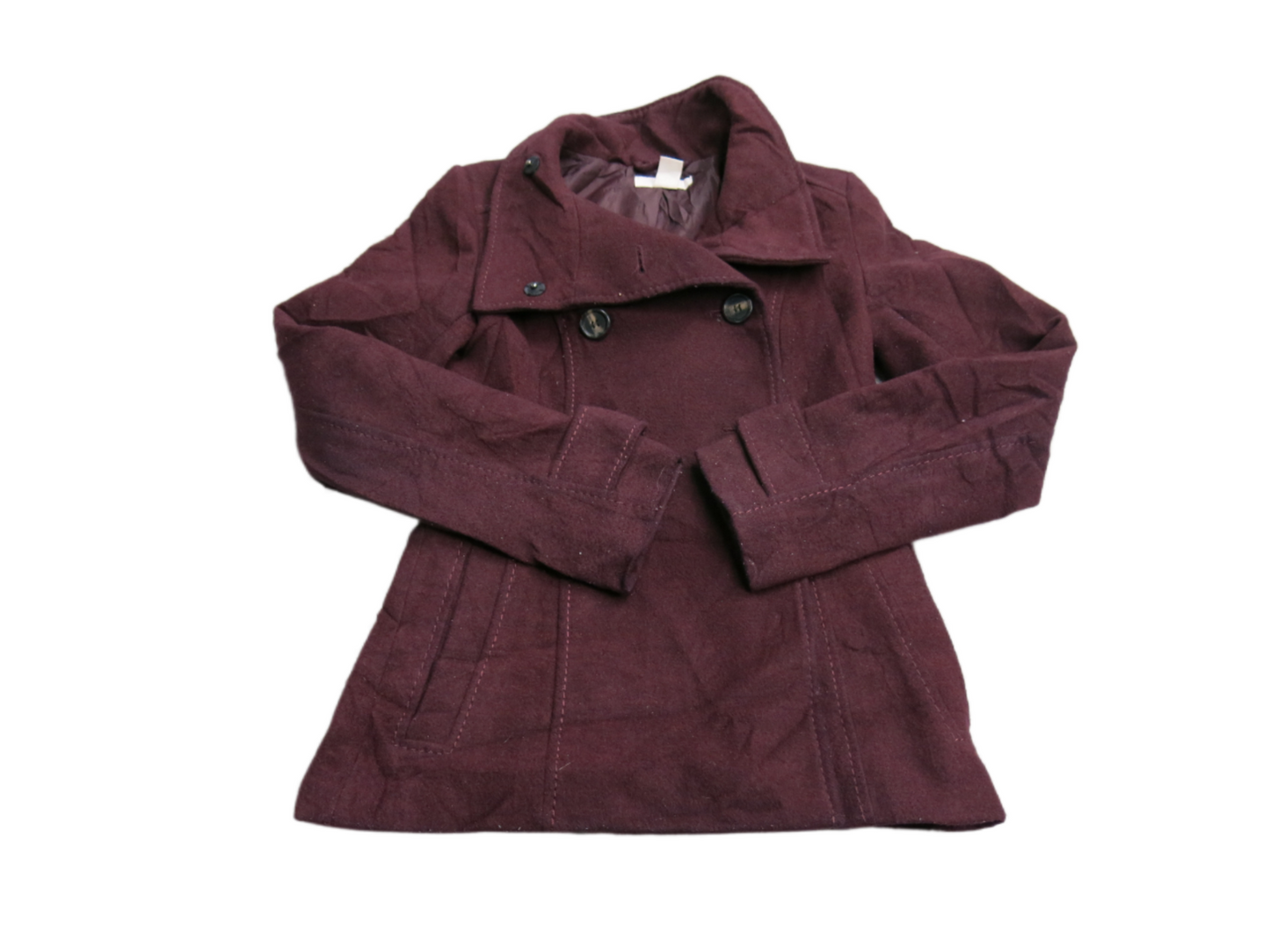 H&M Womens Pea Coat Jacket Long Sleeve Front Button Pockets Red Size 2