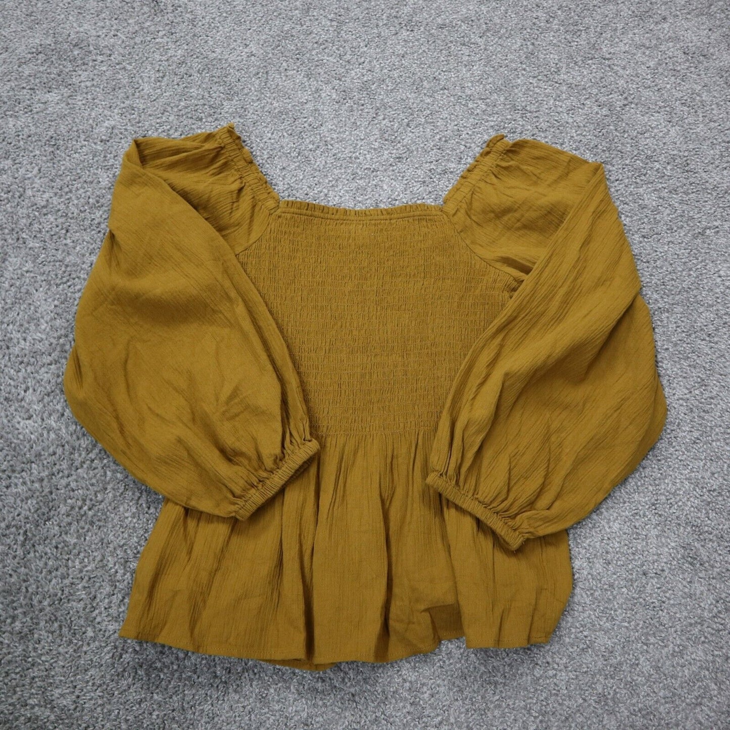 Madewell Womens Blouse Top Square Neck Peplum Hem Long Sleeves Yellow Size 00