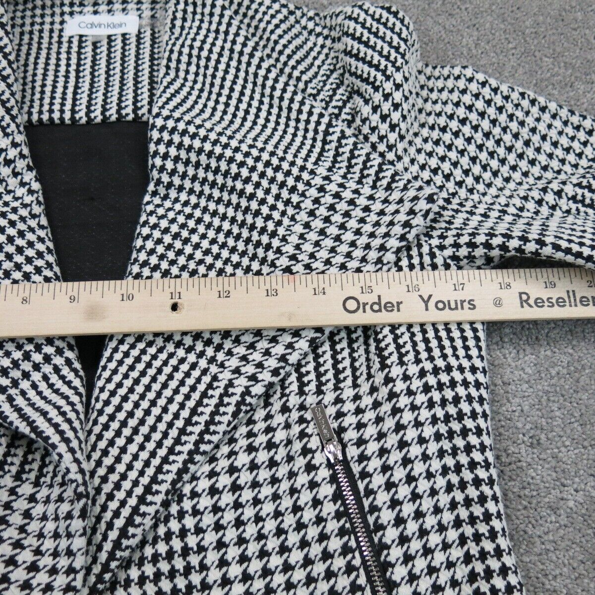 Calvin Klein Womens Blazer Coat Jacket Long Sleeves Zipper Pockets Black White S