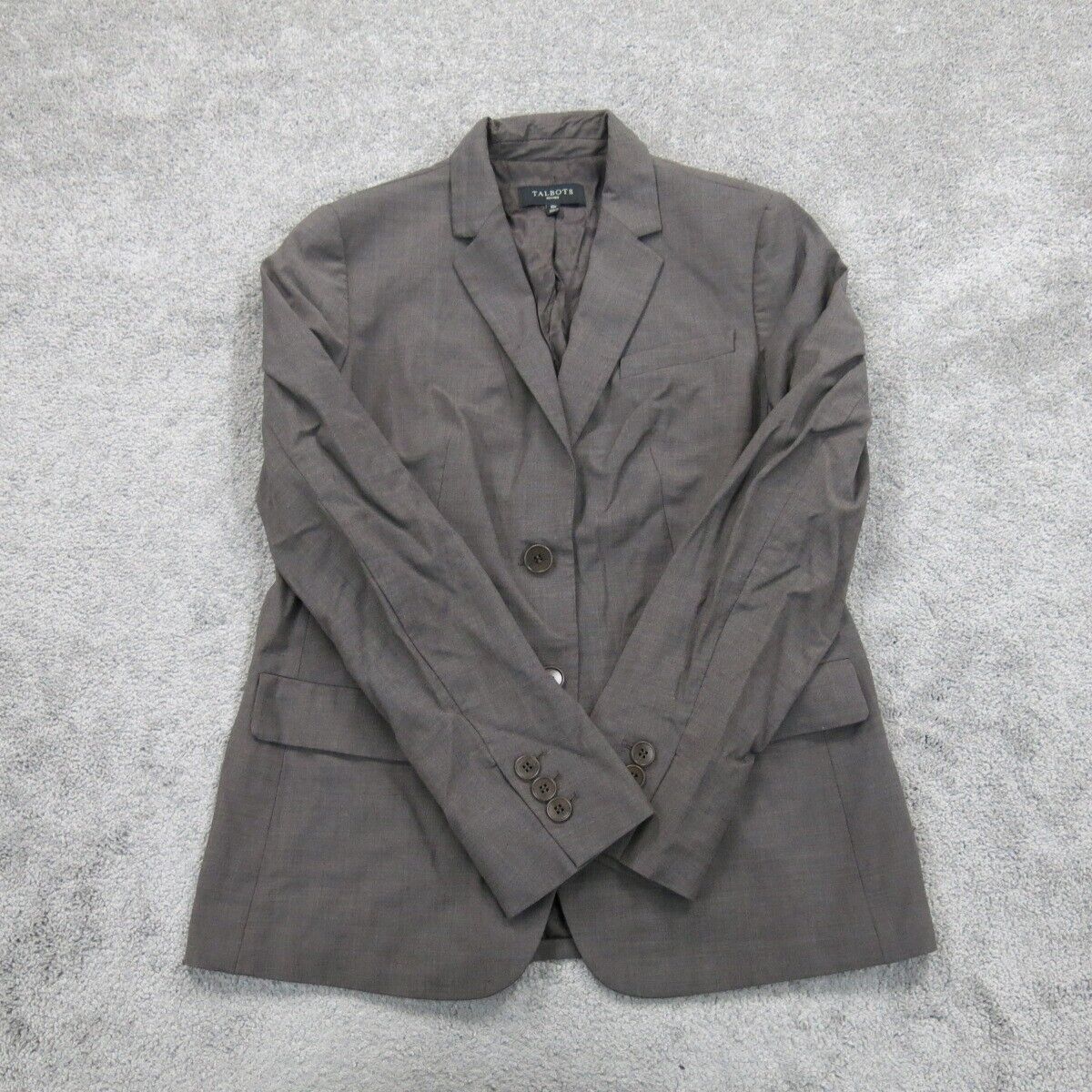 Talbots Womens Blazer Coat Single Breasted Long Sleeves Pockets Gray Size 10P