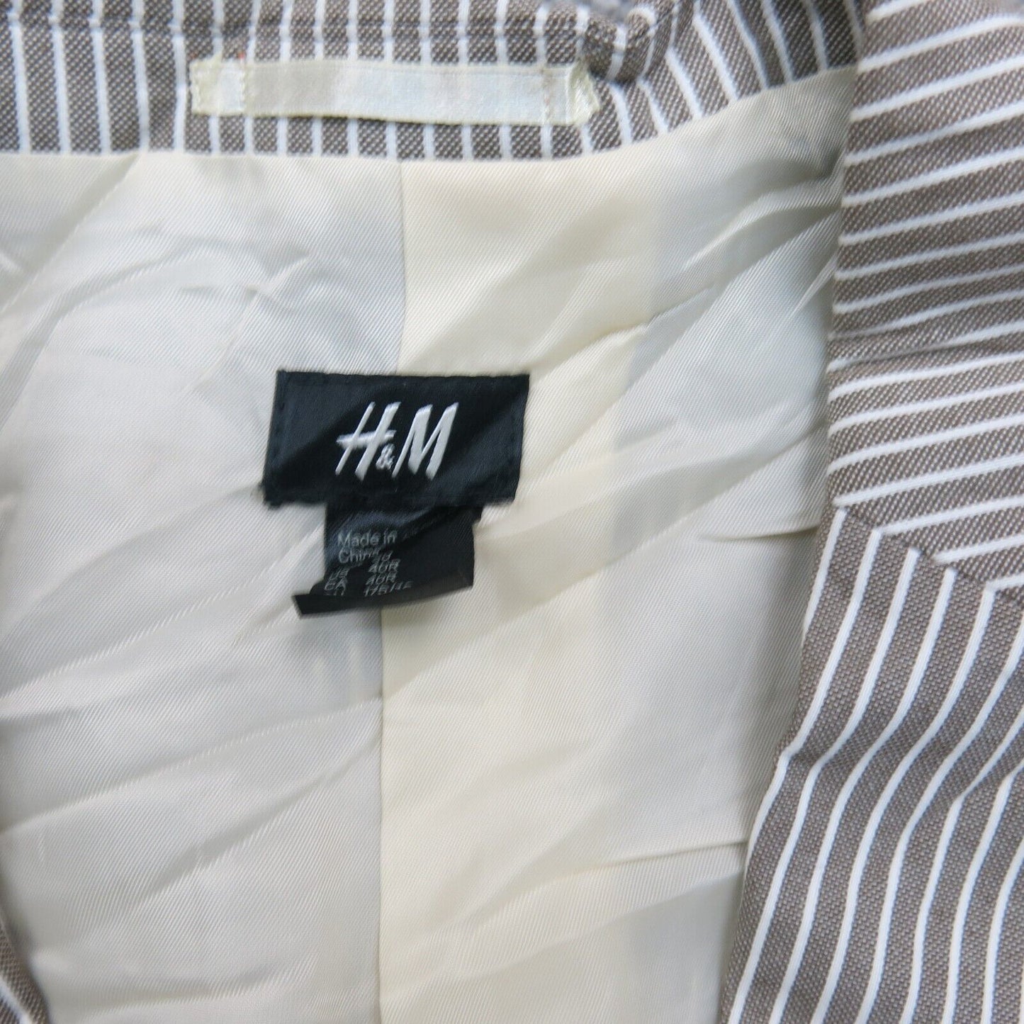 H&M Mens Striped Blazer Coat Single Breasted Long Sleeves White Gray Size 40 Reg