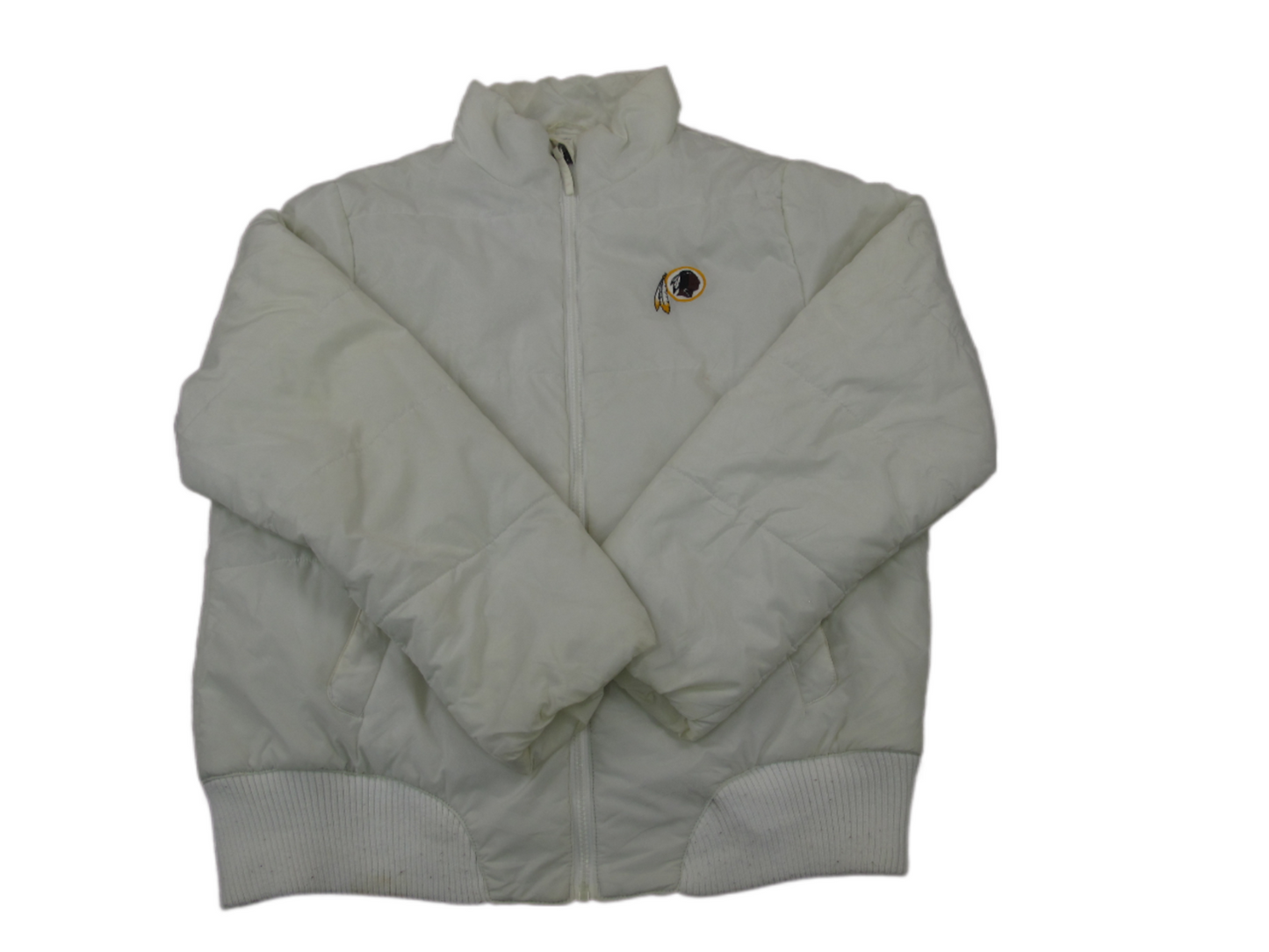 NFL Team Apparel Womens Puffer Coat Full Zip Up Mock Neck Redskins White SZ XL
