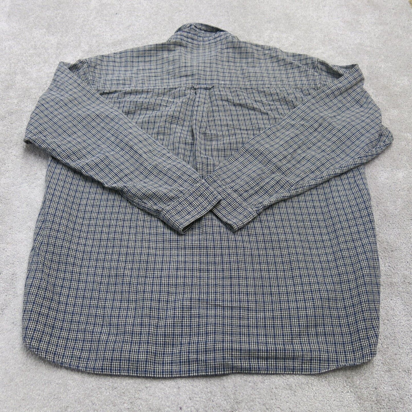 Columbia Men Shirt Button Down Check 100%Cotton Long Sleeves Blue Beige Size 2XL