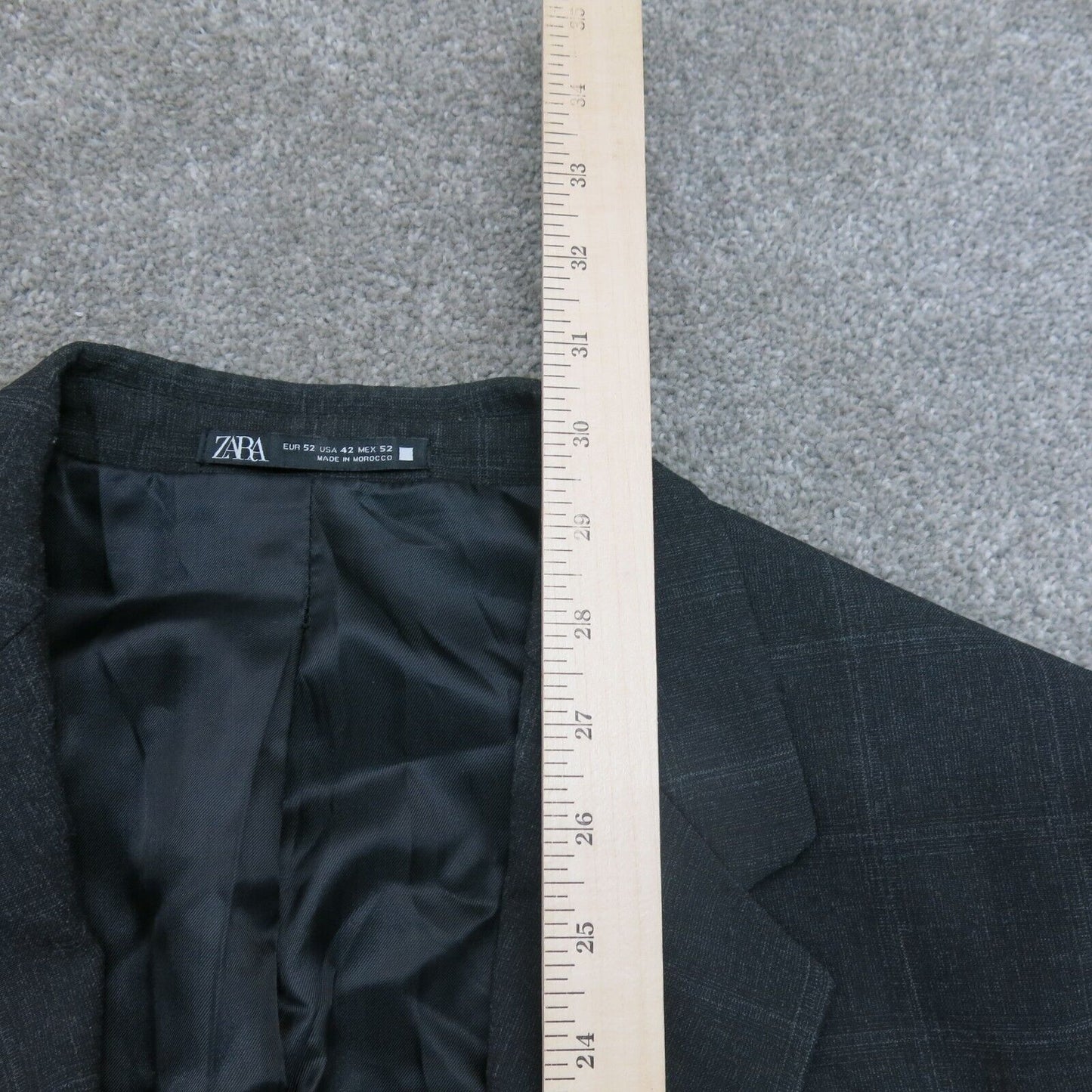Zara Men Blazer Coat Slim Fit Single Breasted Long Sleeves Pocket Black Size 42