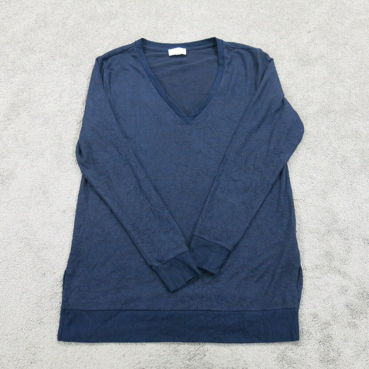 Lucky Brand Women Pullover Knitted Sweater Long Sleeves Side Slit Blue SZ Medium