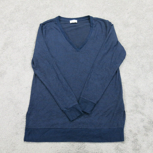 Lucky Brand Women Pullover Knitted Sweater Long Sleeves Side Slit Blue SZ Medium