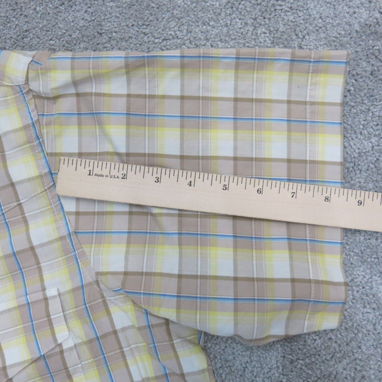 Wrangler Mens Snap Button Shirt Check 100% Cotton Beige Ivory Yellow SZ Large