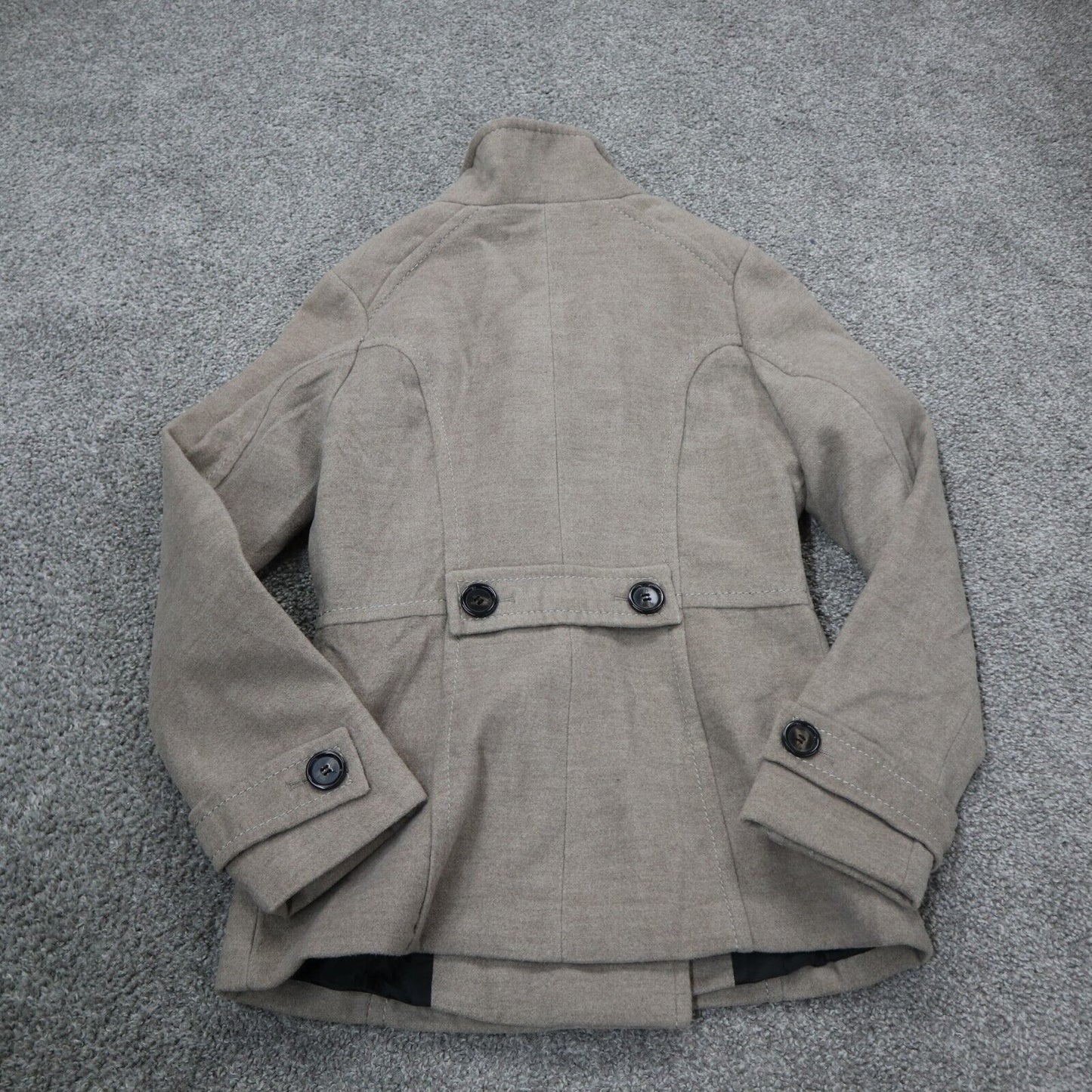 H&M Womens Double Breasted Pea Coat Long Sleeves Pockets Button Ivory Size 4