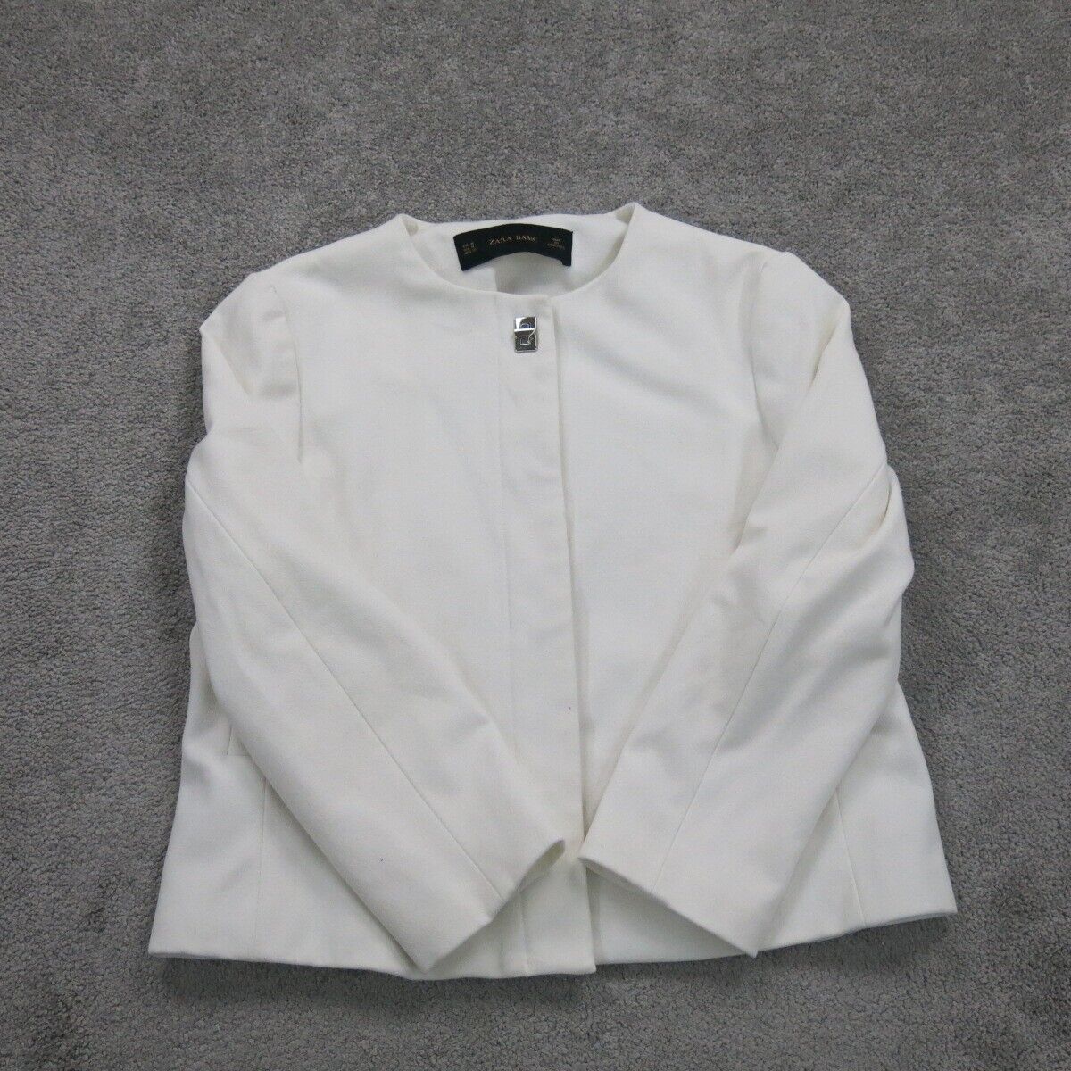Zara Womens Scrub Jackets Crew Neck Long Sleeve Pockets White Size Medium