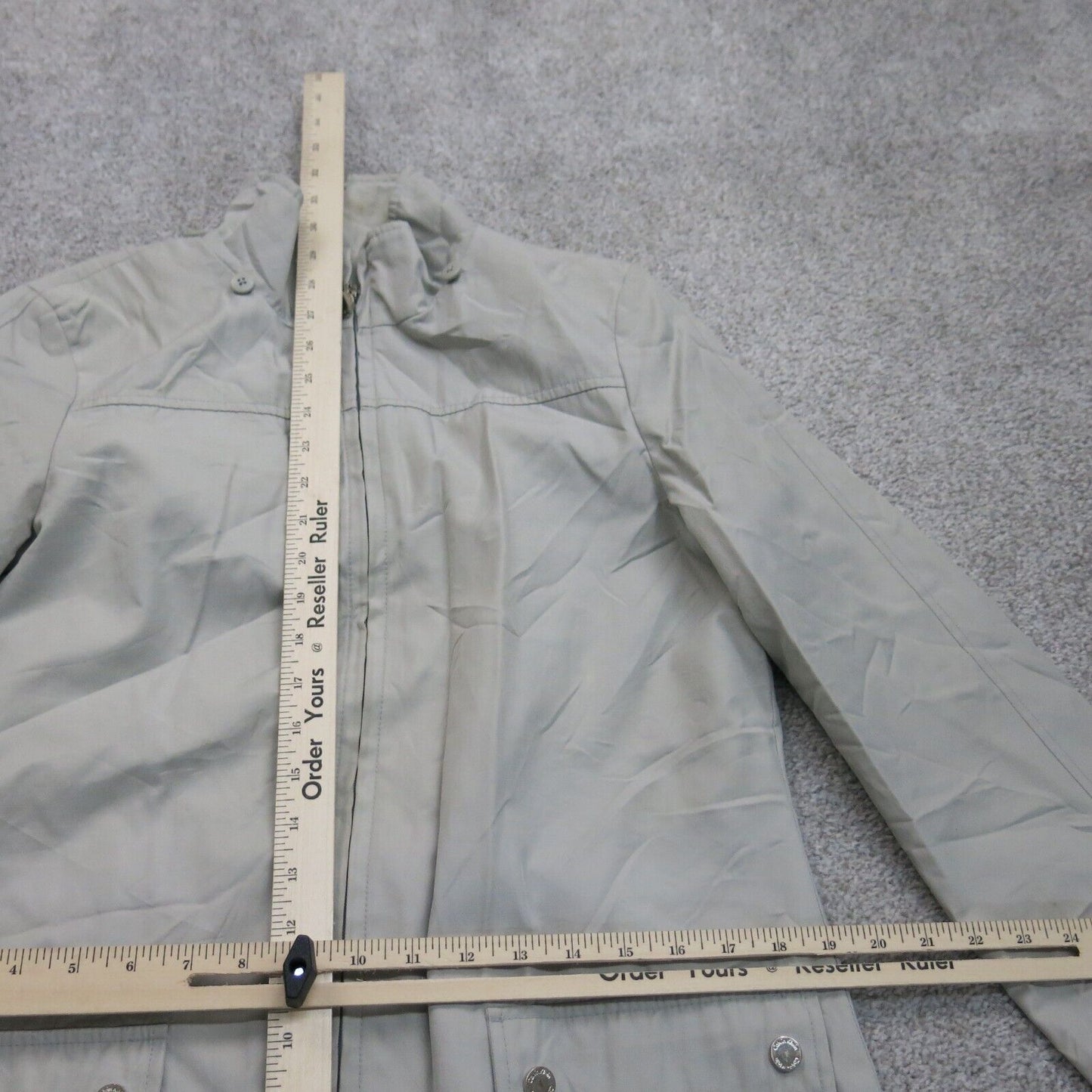 Calvin Klein Womens Full Zip Up Long Coat Long Sleeves Pockets Gray Size Small