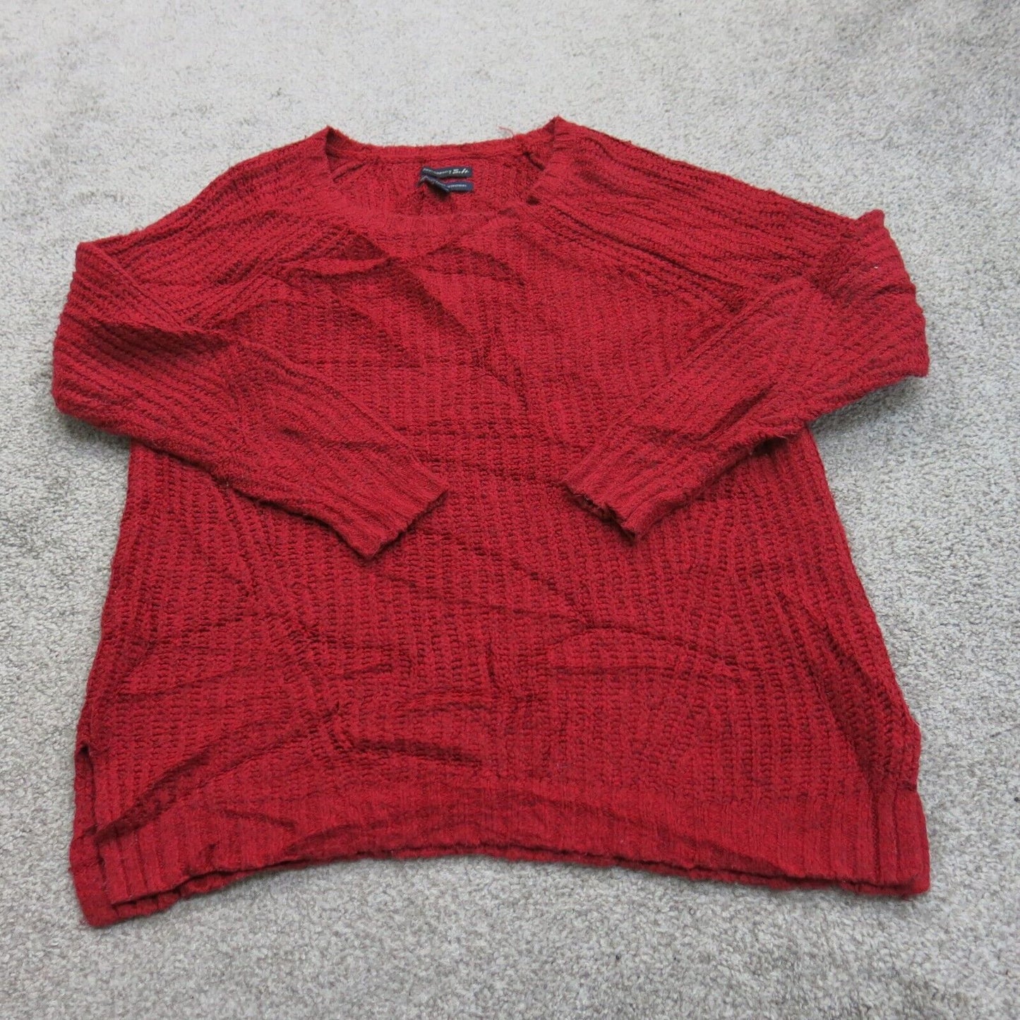 American Eagle Womens Pullover Sweater Soft Crew Neck Long Sleeves Red SZ Medium