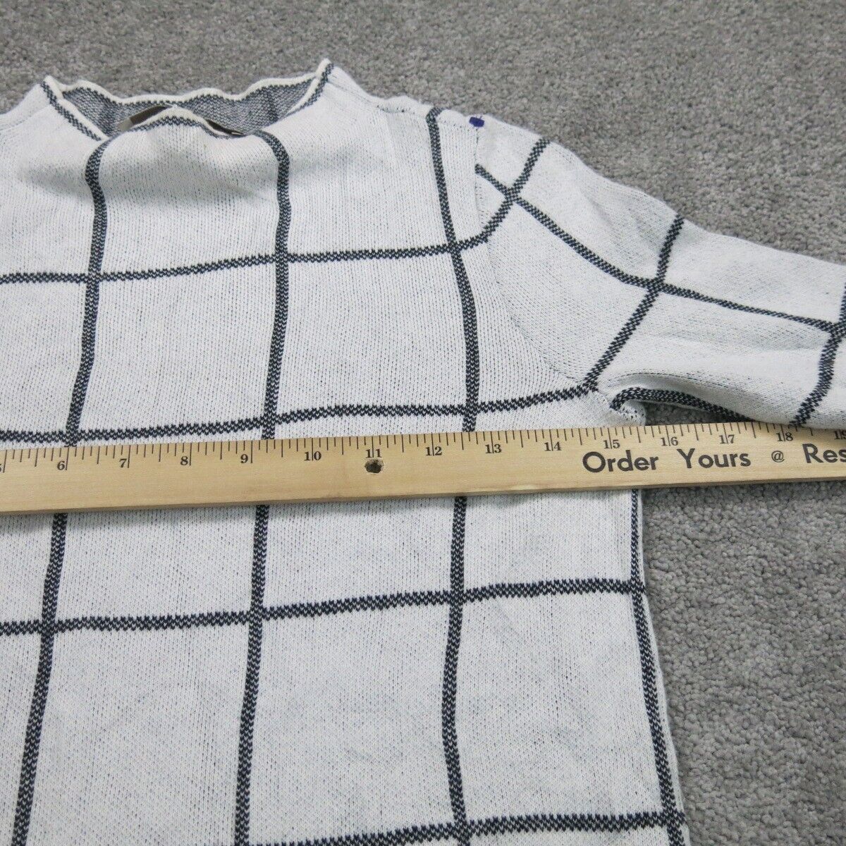 Loft Womens Check Sweater Knitted Long Sleeve Crew Neck White Black Size XXSP