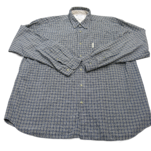 Columbia Men Shirt Button Down Check 100%Cotton Long Sleeves Blue Beige Size 2XL