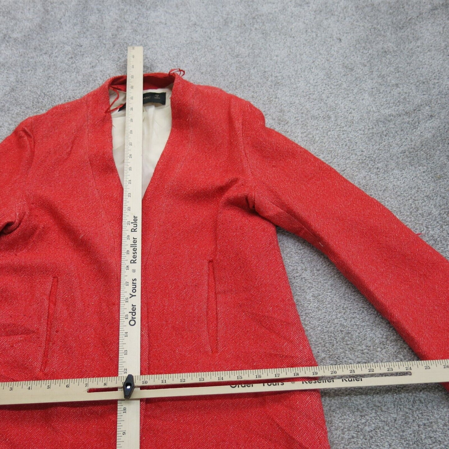 Zara Basic Womens Overcoat Open Front Long Sleeve Pockets Red Size 12