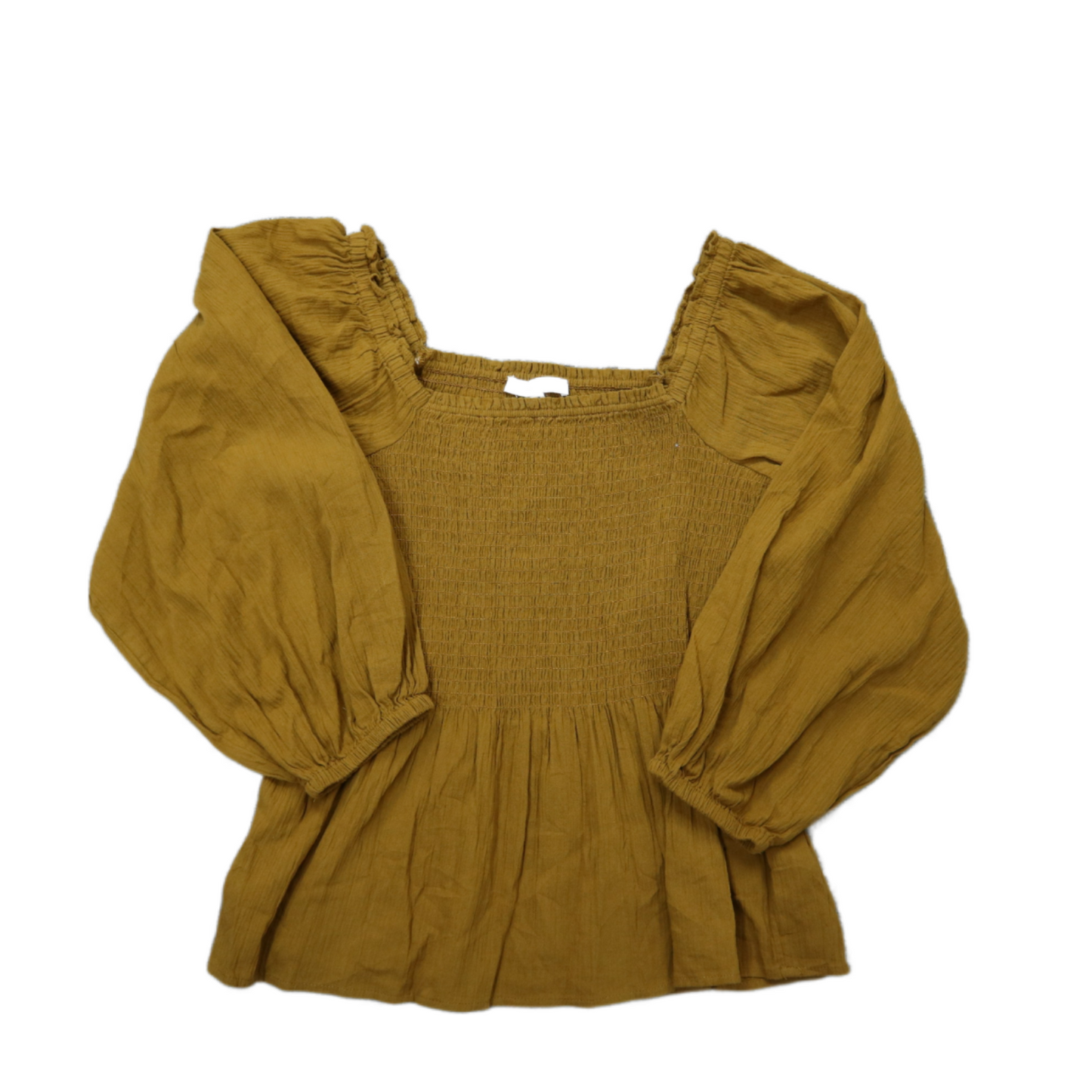 Madewell Womens Blouse Top Square Neck Peplum Hem Long Sleeves Yellow Size 00