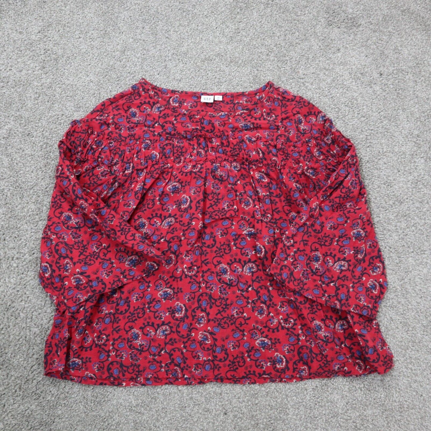 Gap Womens Floral Blouse Top Pullover Long Sleeves Crew Neck Red Size X Small