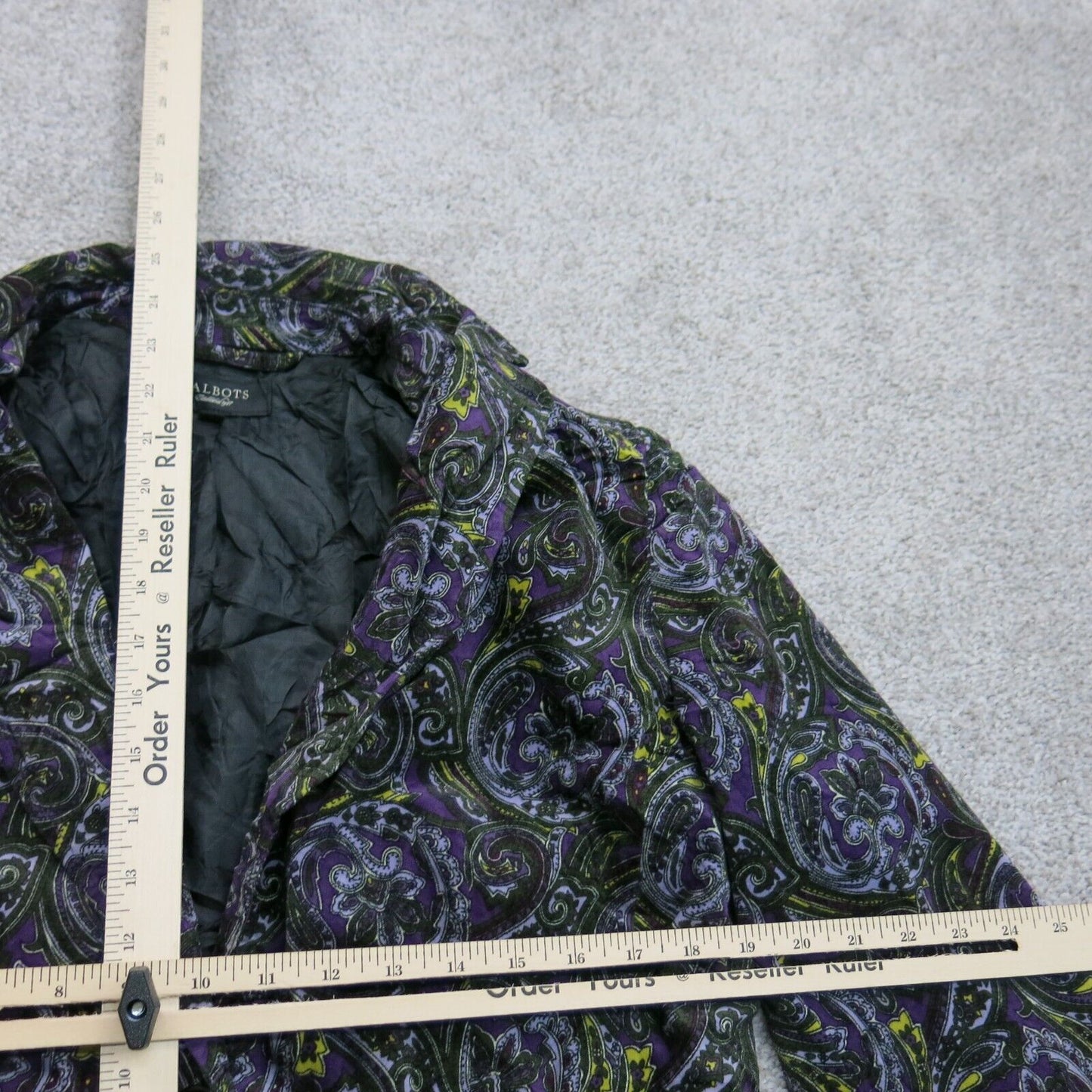 Talbots Womens Paisley Print Single Breasted Blazer Coat Purple Black Size 14