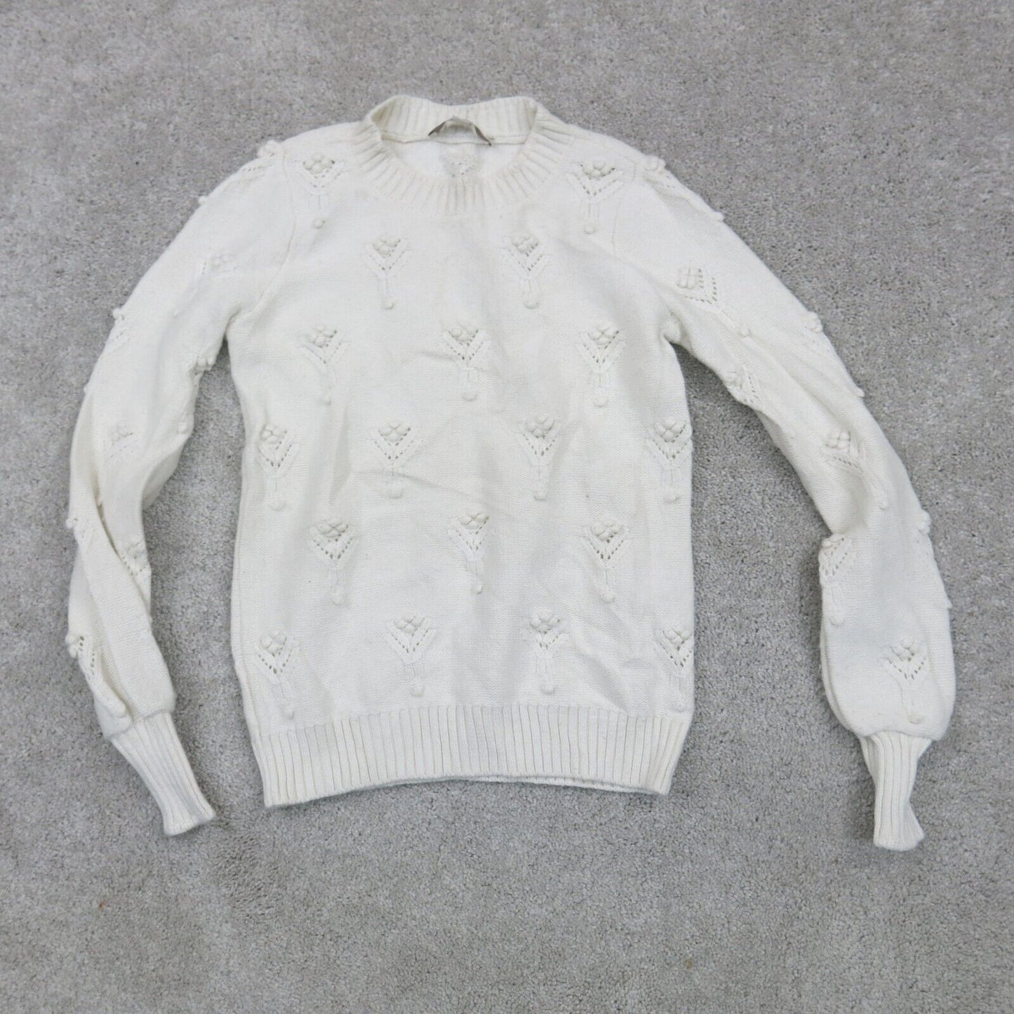 Loft Womens Pullover Sweater Crew Neck Long Sleeves Balloon White Size XXS
