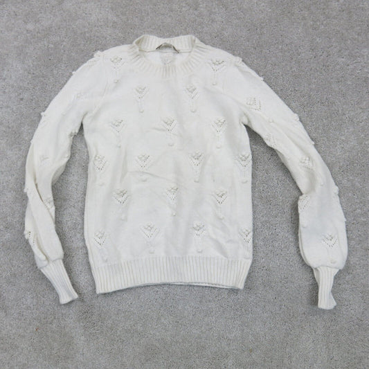 Loft Womens Pullover Sweater Crew Neck Long Sleeves Balloon White Size XXS