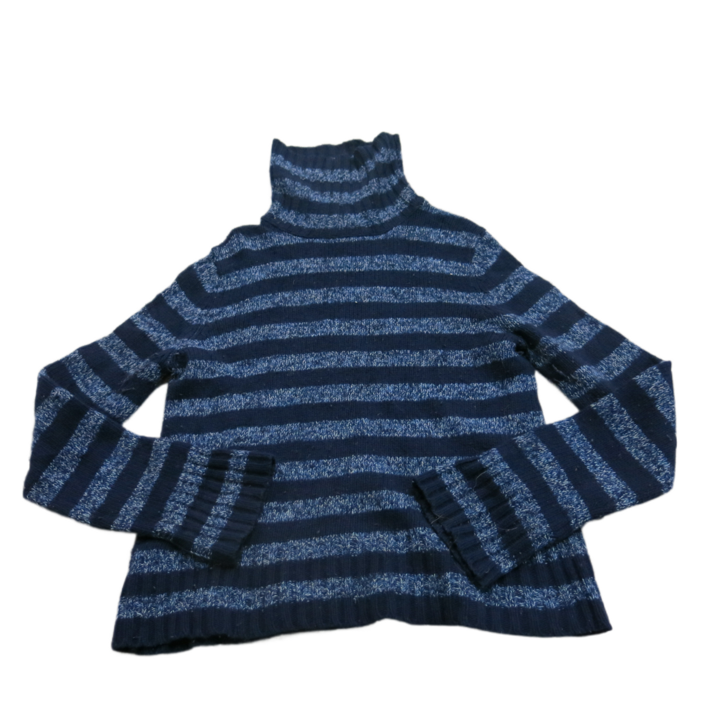 Express Womens Striped Knitted Sweater Long Sleeves High Neck Black Blue Size L