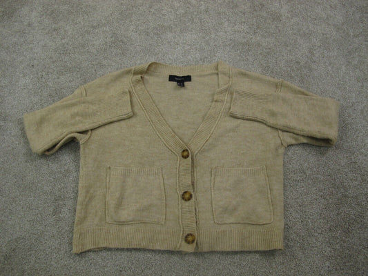 Forever 21 Womens Cardigan Sweater Front Button Long Sleeves Beige Size 0X